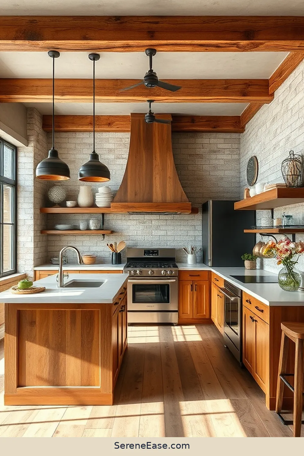 Use Rustic Wood Accents for 21 Ways to Incorporate Earth Tones in Industrial Style Kitchens