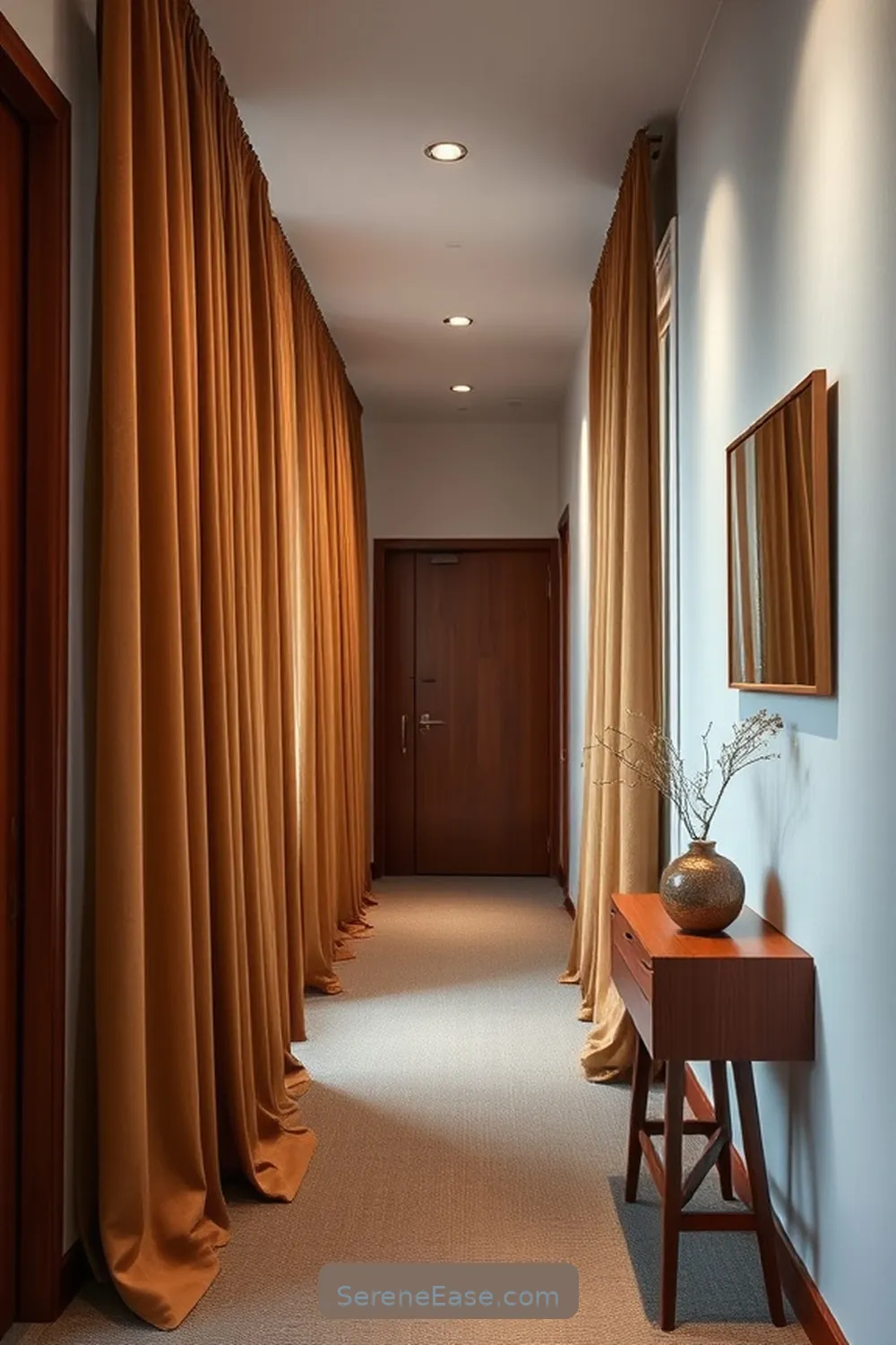 Choose Earthy Colored Curtains for 21 Ways to Incorporate Earth Tones in Mid-Century Modern Hallways