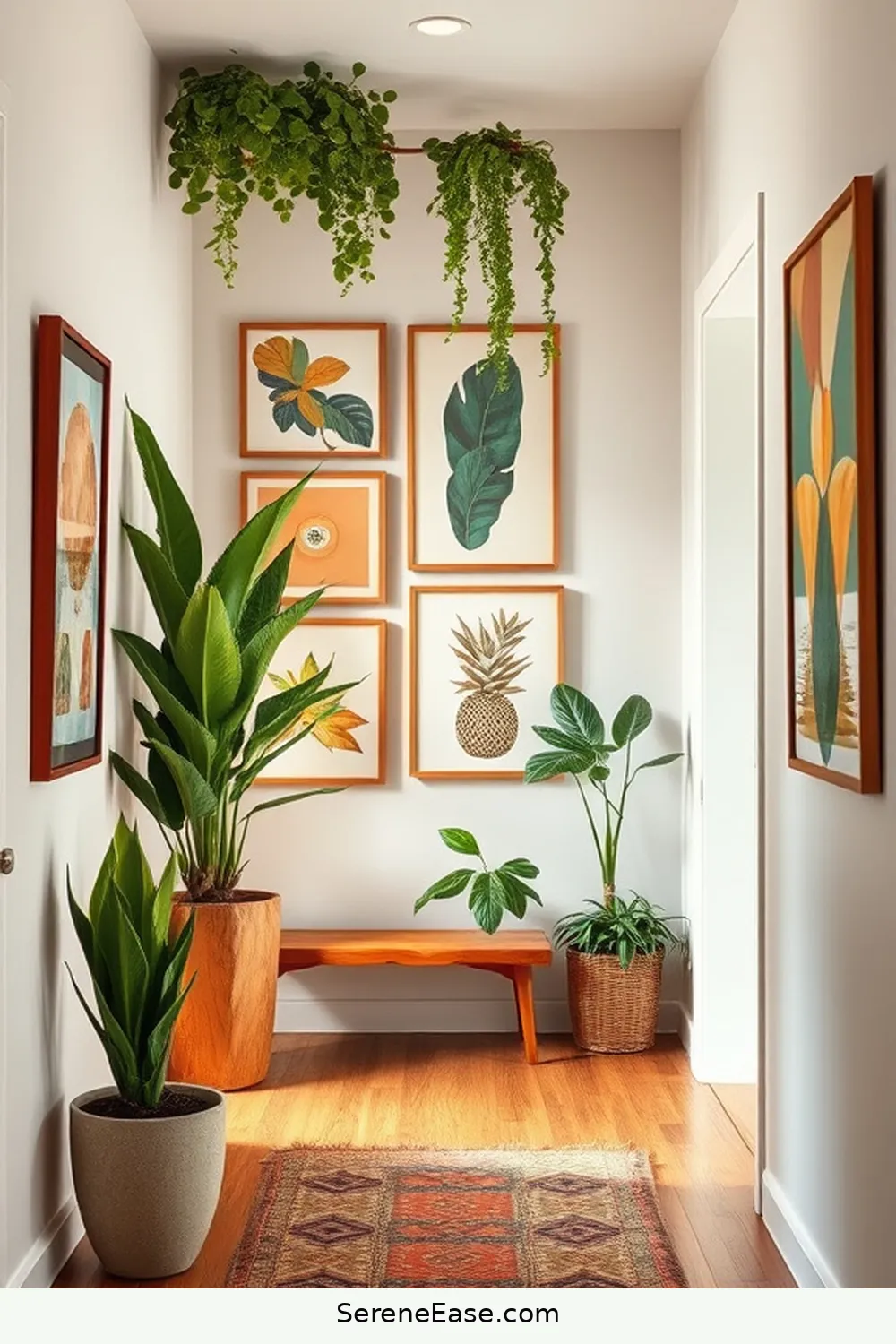 Create a Gallery Wall With Earth Tones for 21 Ways to Incorporate Earth Tones in Mid-Century Modern Hallways