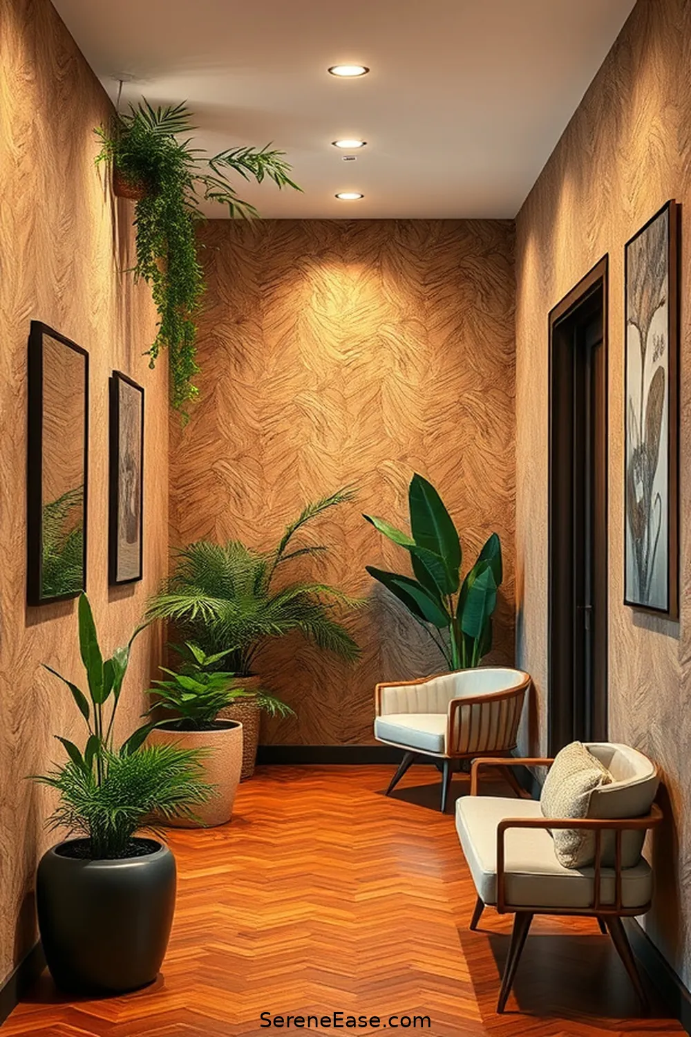 Introduce Accent Walls With Earthy Wallpaper for 21 Ways to Incorporate Earth Tones in Mid-Century Modern Hallways