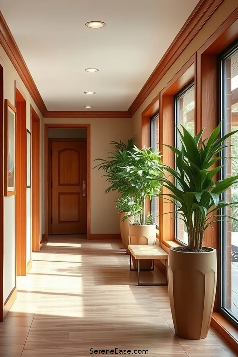Use Decorative Trims in Natural Finishes for 21 Ways to Incorporate Earth Tones in Mid-Century Modern Hallways