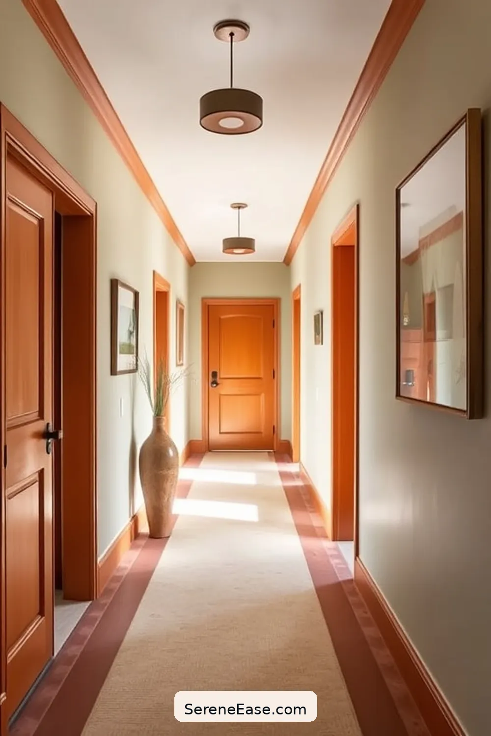 Use Earthy Paint for Baseboards and Trim for 21 Ways to Incorporate Earth Tones in Mid-Century Modern Hallways