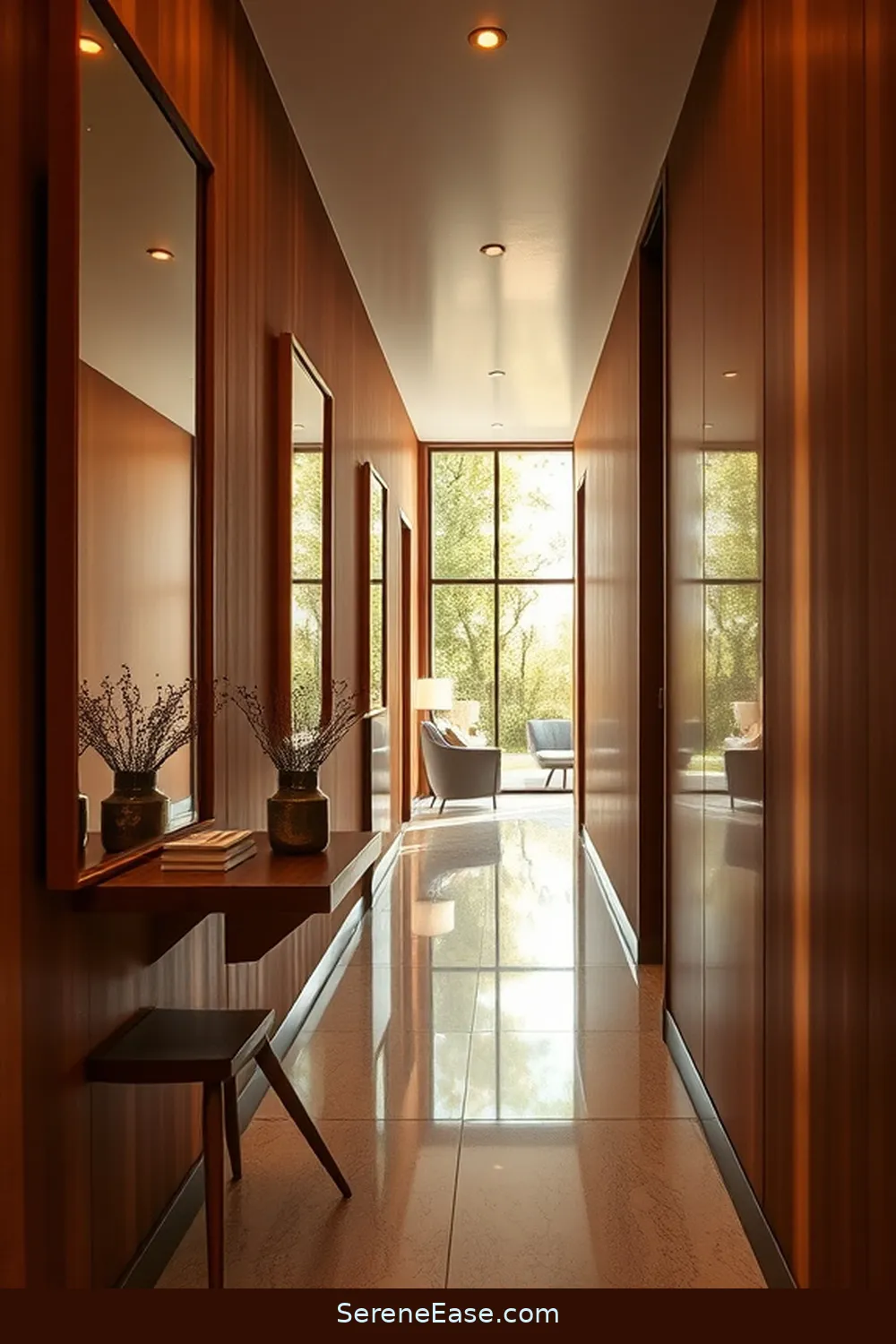 Use Mirrors to Reflect Earth Tones for 21 Ways to Incorporate Earth Tones in Mid-Century Modern Hallways