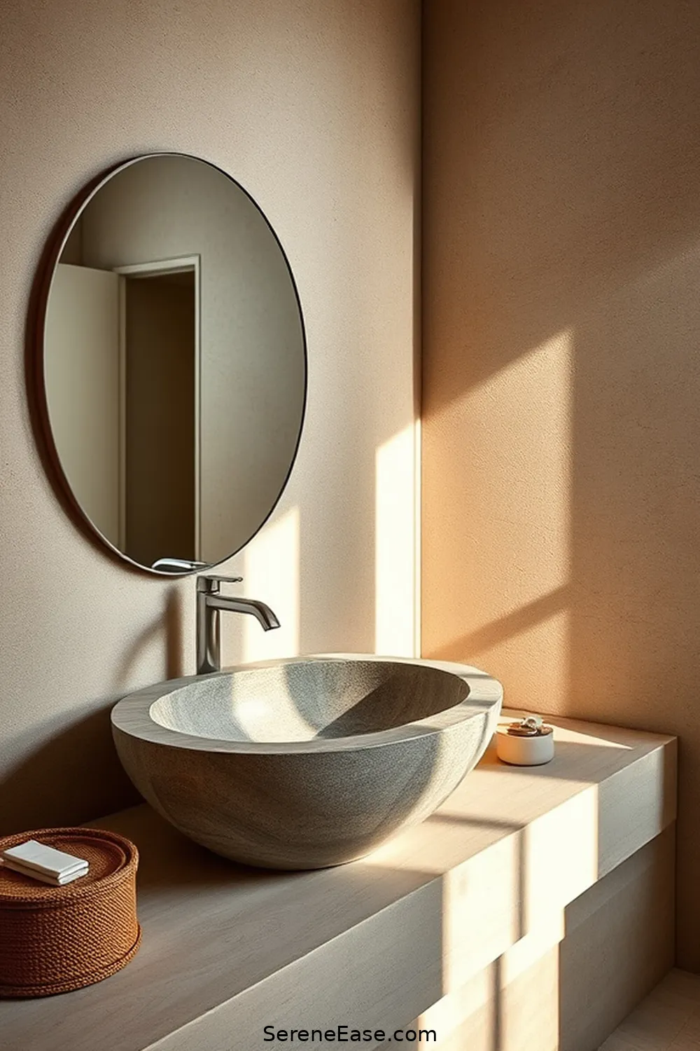 21 Ways to Incorporate Earth Tones in Scandinavian Style Bathrooms 20 Add a Natural Stone Sink for 21 Ways to Incorporate Earth Tones in Scandinavian Style Bathrooms