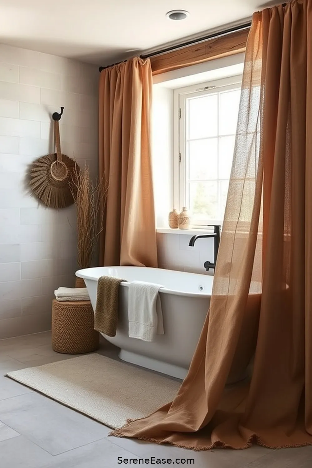 21 Ways to Incorporate Earth Tones in Scandinavian Style Bathrooms 5 Use Textured Fabrics for 21 Ways to Incorporate Earth Tones in Scandinavian Style Bathrooms