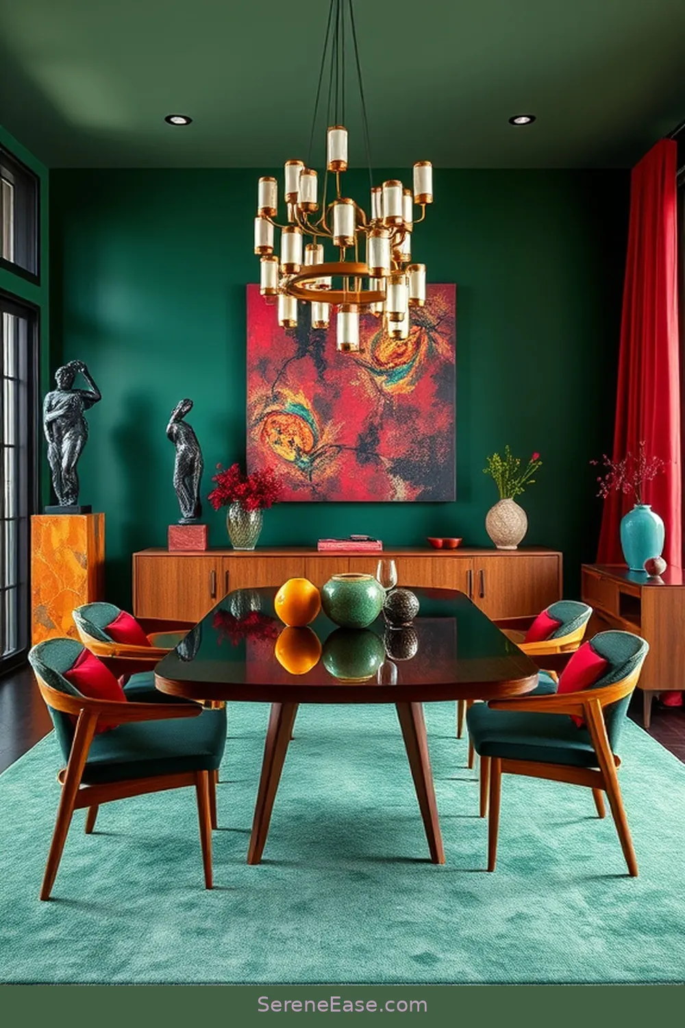 21 Ways to Incorporate Jewel Tones in Mid-Century Modern Dining Rooms 19 Incorporate Unique Sculptures in Rich Colors for 21 Ways to Incorporate Jewel Tones in Mid-Century Modern Dining Rooms