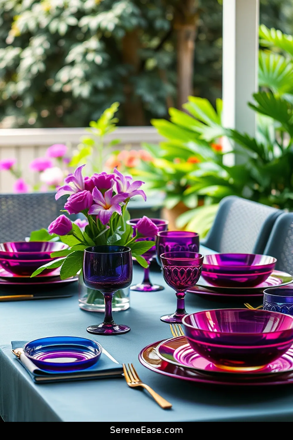 21 Ways to Incorporate Jewel Tones in Minimalist Outdoor Patio Style 10 Add Vibrant Tableware for 21 Ways to Incorporate Jewel Tones in Minimalist Outdoor Patio Style
