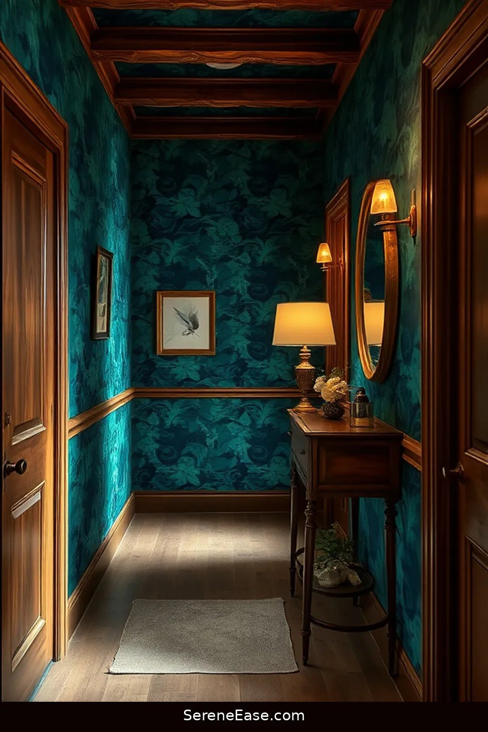 21 Ways to Incorporate Jewel Tones in Rustic Hallway Style 12 Apply Jewel-Colored Wallpaper for 21 Ways to Incorporate Jewel Tones in Rustic Hallway Style