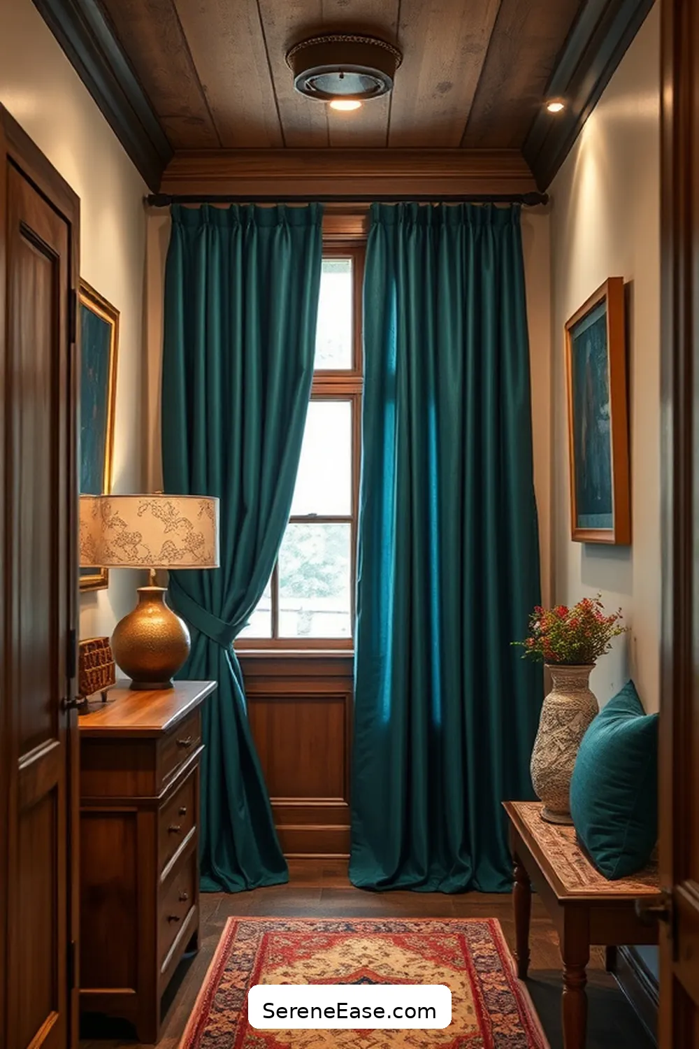 21 Ways to Incorporate Jewel Tones in Rustic Hallway Style 8 Hang Jewel-Toned Curtains for 21 Ways to Incorporate Jewel Tones in Rustic Hallway Style