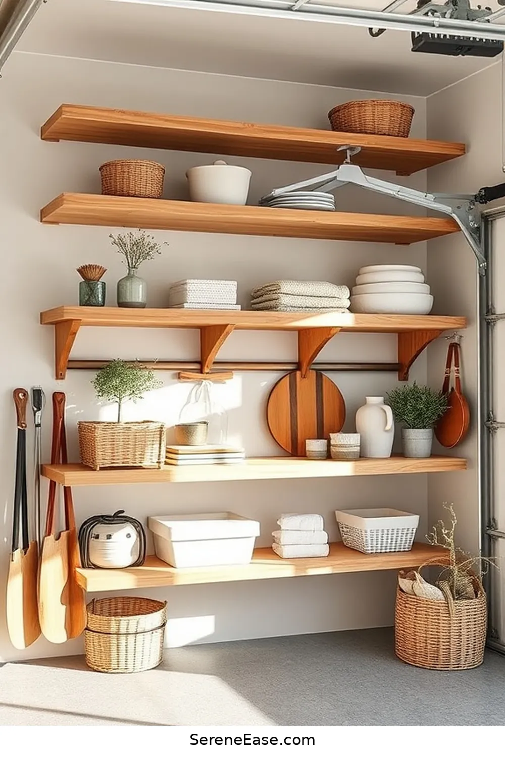 21 Ways to Incorporate Neutral Tones in Your Coastal Style Garage 18 Install Shelving With a Natural Finish for 21 Ways to Incorporate Neutral Tones in Your Coastal Style Garage