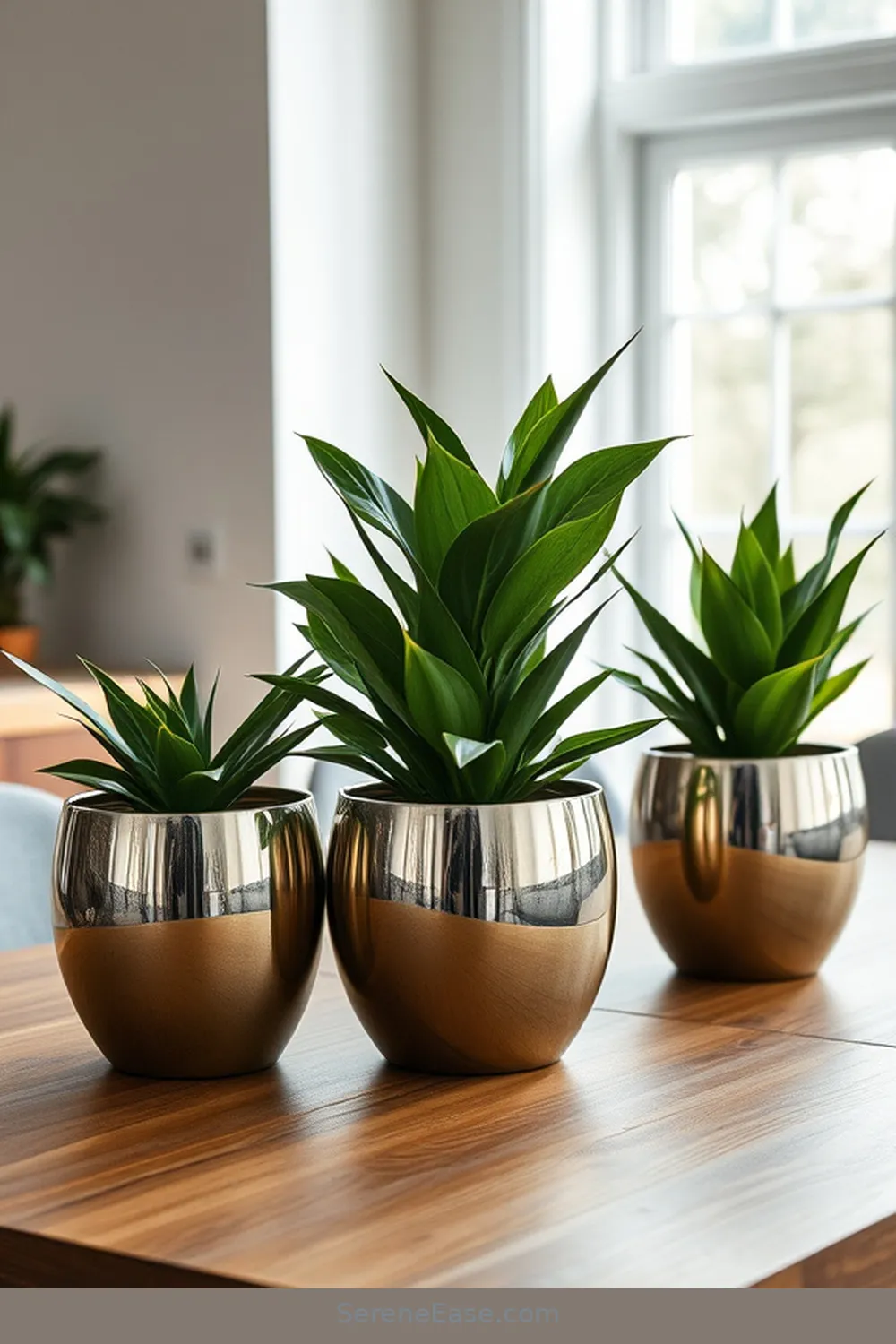 21 Ways to Use Metallic Accents in a Minimalist Dining Room Style 18 Add Metallic Planters for 21 Ways to Use Metallic Accents in a Minimalist Dining Room Style