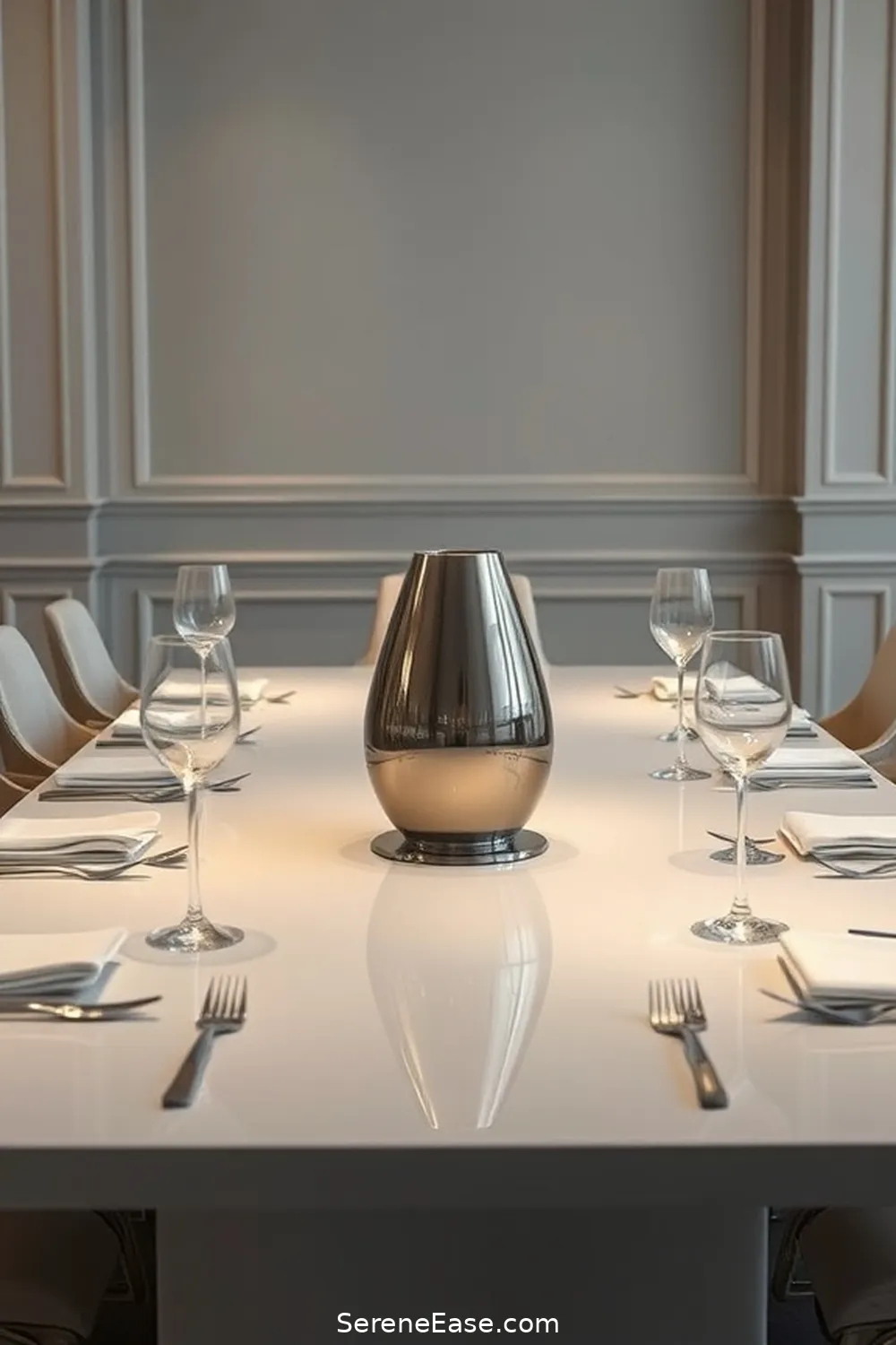 21 Ways to Use Metallic Accents in a Minimalist Dining Room Style 4 Add a Metallic Centerpiece for 21 Ways to Use Metallic Accents in a Minimalist Dining Room Style
