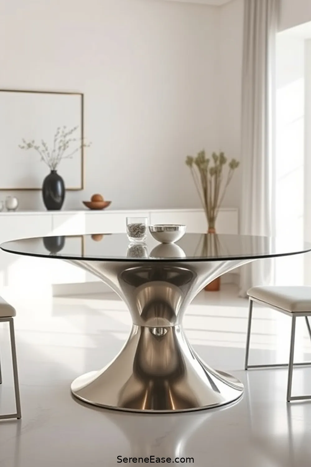 21 Ways to Use Metallic Accents in a Minimalist Dining Room Style 19 Choose a Metallic Table Base for 21 Ways to Use Metallic Accents in a Minimalist Dining Room Style