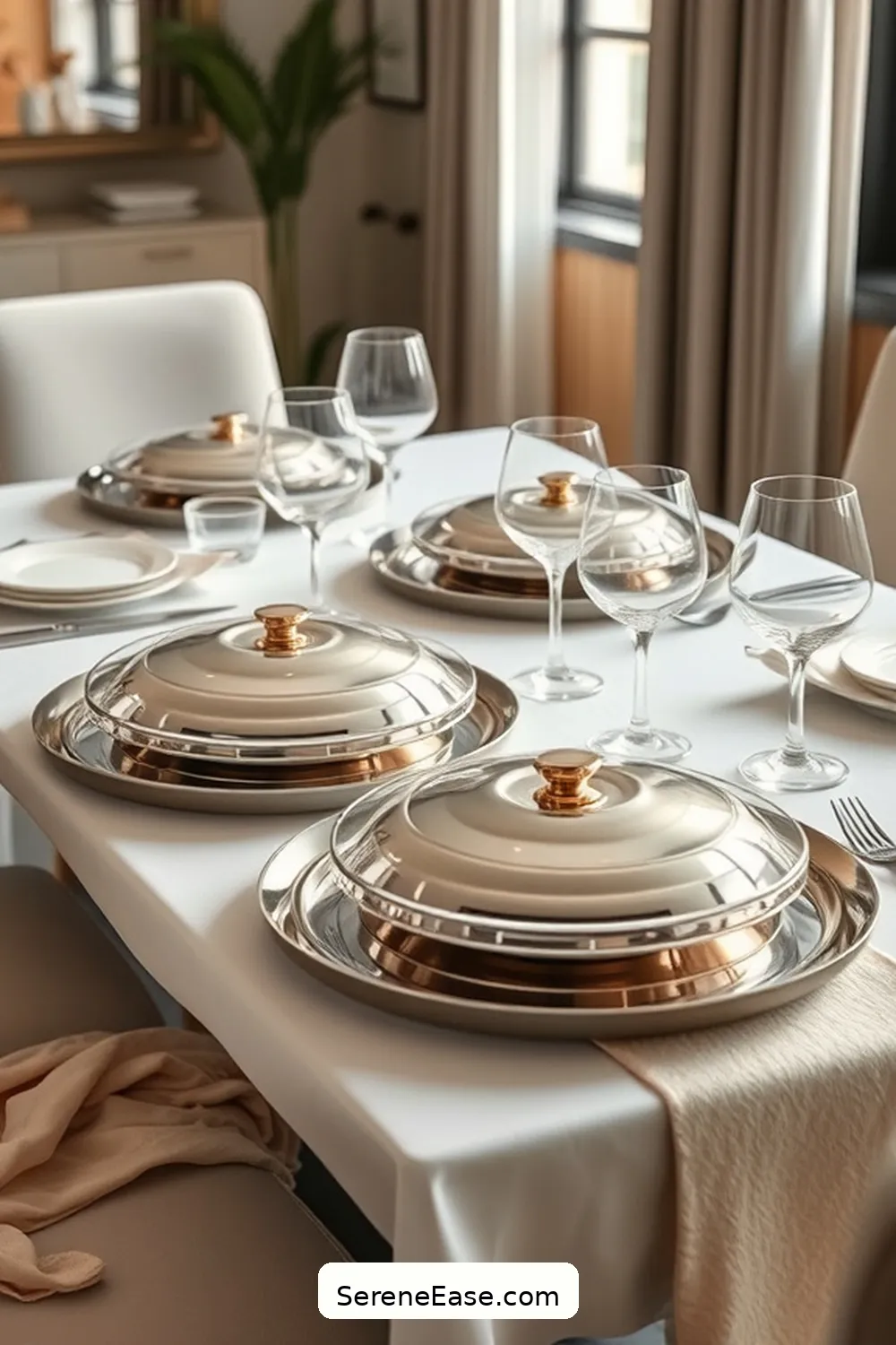 21 Ways to Use Metallic Accents in a Minimalist Dining Room Style 10 Include Metallic Accents in Serving Platters for 21 Ways to Use Metallic Accents in a Minimalist Dining Room Style