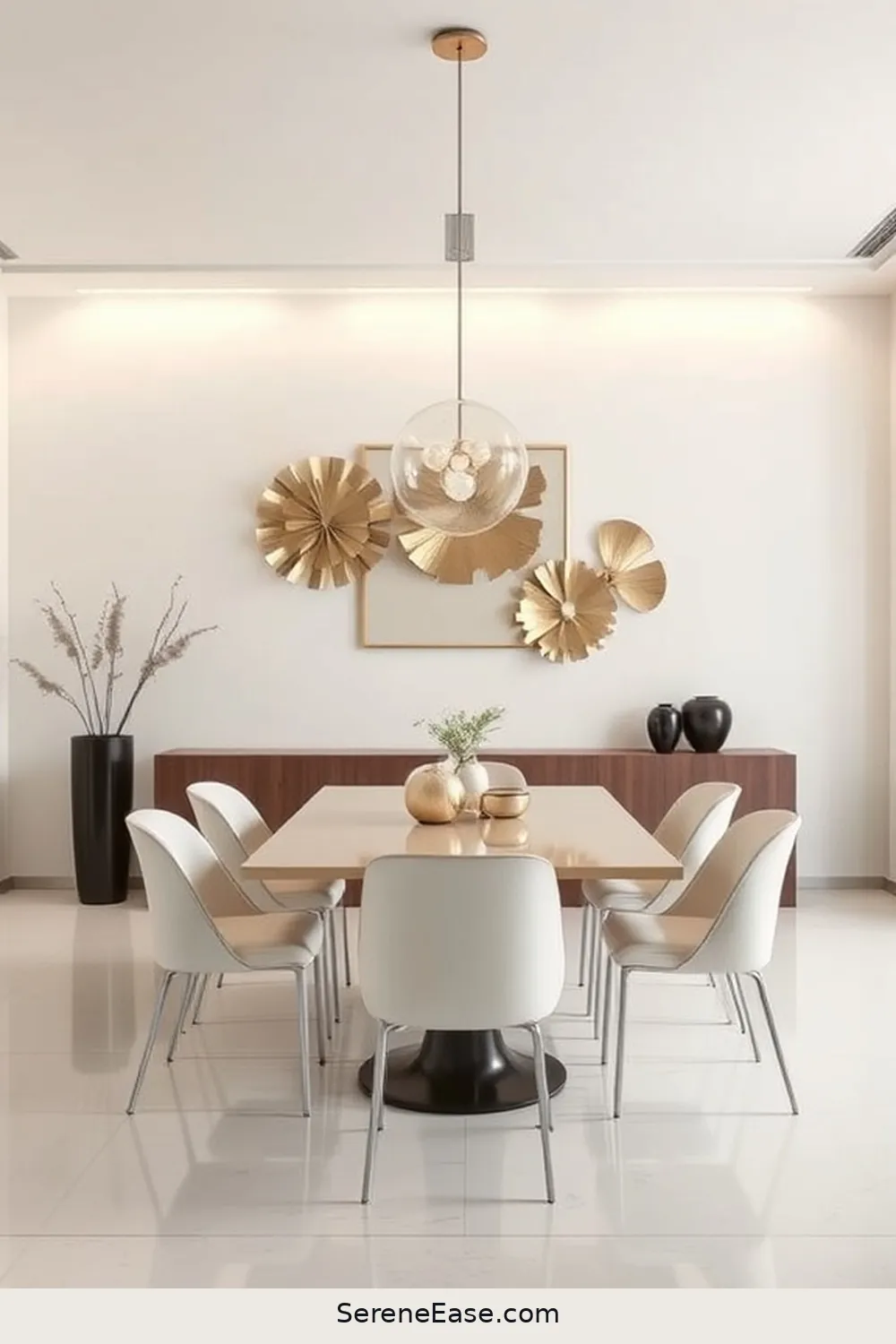 21 Ways to Use Metallic Accents in a Minimalist Dining Room Style 6 Integrate Metallic Wall Art for 21 Ways to Use Metallic Accents in a Minimalist Dining Room Style