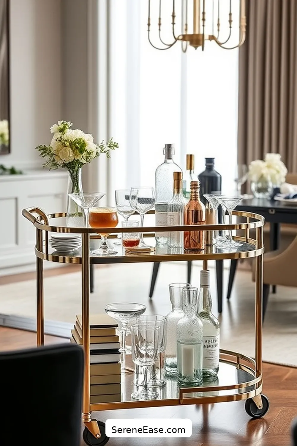 21 Ways to Use Metallic Accents in a Minimalist Dining Room Style 22 Integrate a Metallic Bar Cart for 21 Ways to Use Metallic Accents in a Minimalist Dining Room Style