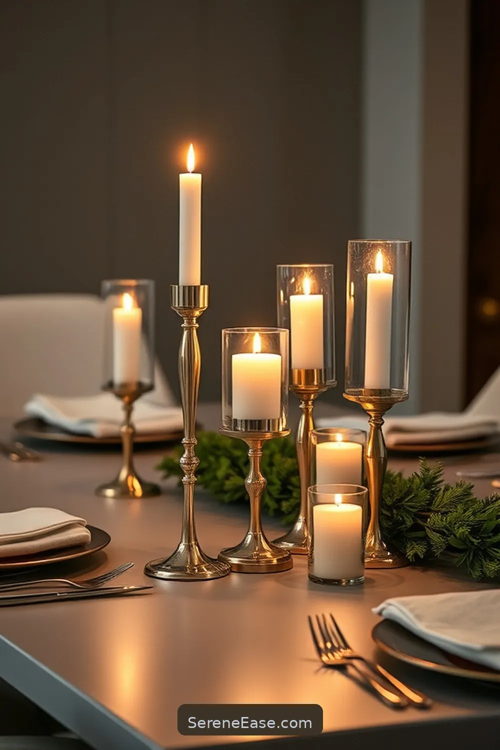 21 Ways to Use Metallic Accents in a Minimalist Dining Room Style 9 Opt for Metallic Candle Holders for 21 Ways to Use Metallic Accents in a Minimalist Dining Room Style