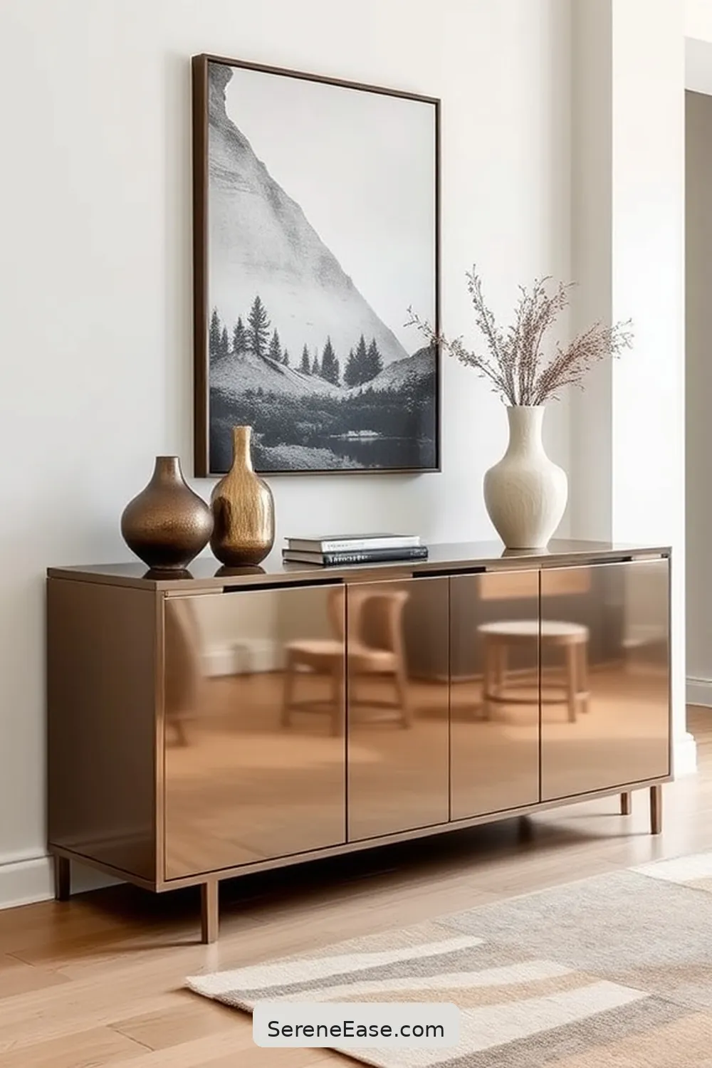 21 Ways to Use Metallic Accents in a Minimalist Dining Room Style 16 Select a Metallic Buffet or Sideboard for 21 Ways to Use Metallic Accents in a Minimalist Dining Room Style