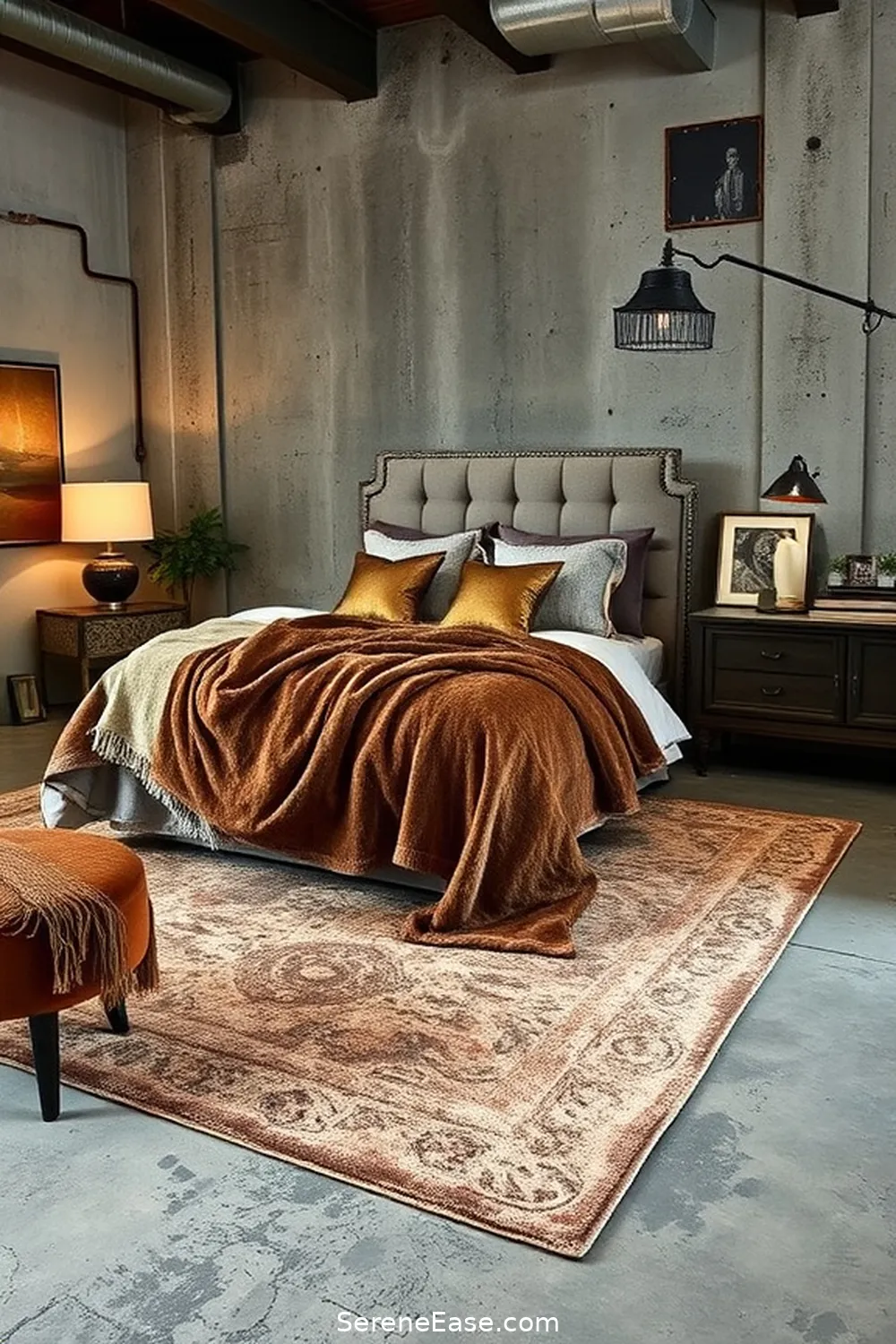 21 Ways to Use Metallic Accents in an Industrial Style Bedroom 13 Incorporate Metallic Rugs or Throws for 21 Ways to Use Metallic Accents in an Industrial Style Bedroom