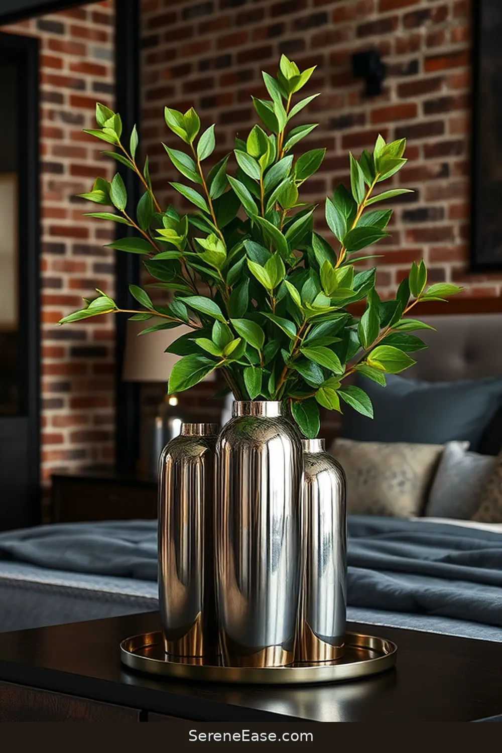 21 Ways to Use Metallic Accents in an Industrial Style Bedroom 14 Style With Metallic Vases for 21 Ways to Use Metallic Accents in an Industrial Style Bedroom