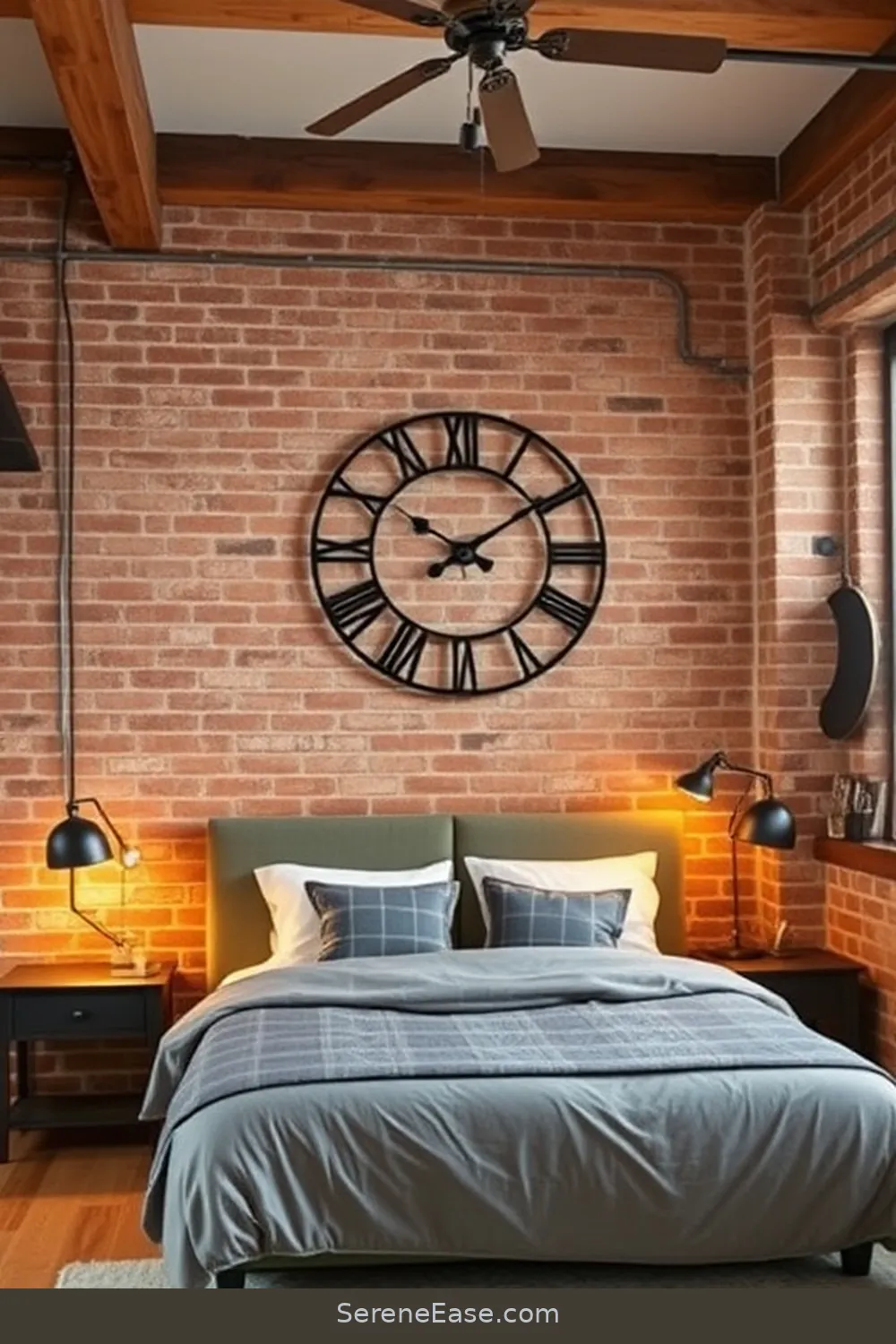 21 Ways to Use Metallic Accents in an Industrial Style Bedroom 15 Use Metallic Wall Clocks for 21 Ways to Use Metallic Accents in an Industrial Style Bedroom