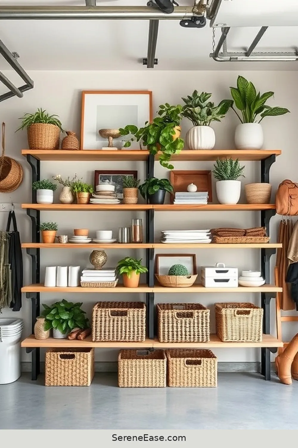 21 Ways to Use Neutral Tones in Your Garage With Modern Farmhouse Style 18 Install Open Shelving With Neutral Decor for 21 Ways to Use Neutral Tones in Your Garage With Modern Farmhouse Style