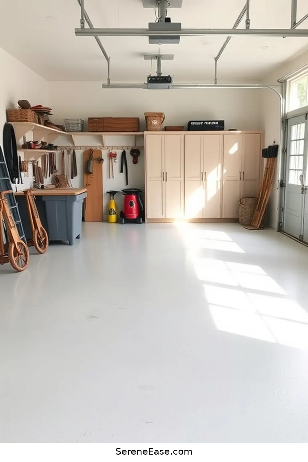 21 Ways to Use Neutral Tones in Your Garage With Modern Farmhouse Style 4 Opt for a Light-Colored Epoxy Floor for 21 Ways to Use Neutral Tones in Your Garage With Modern Farmhouse Style