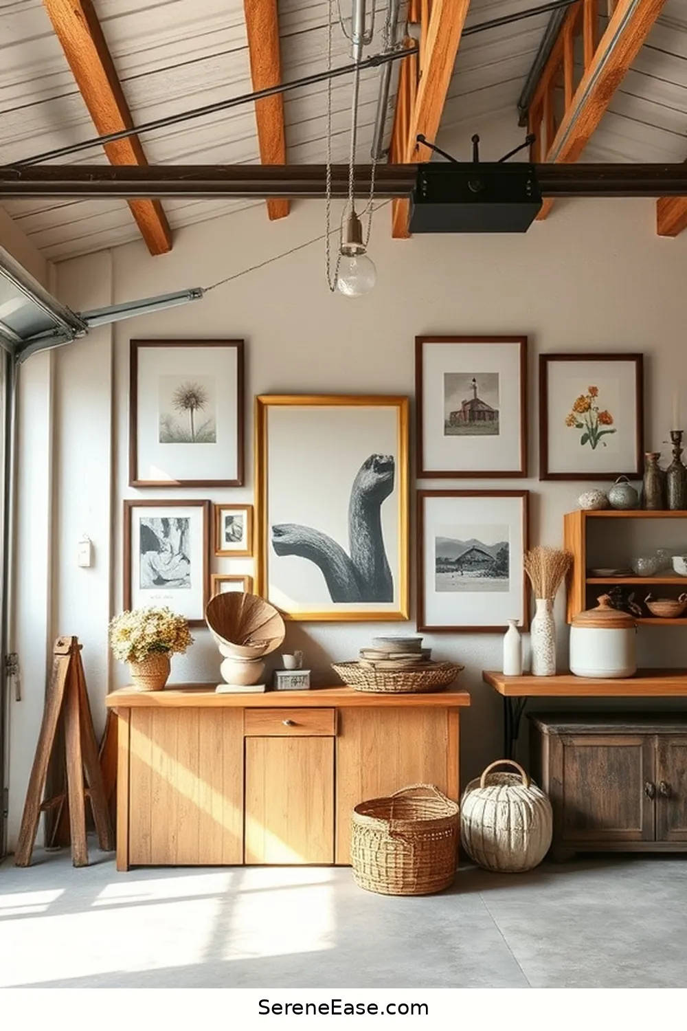 21 Ways to Use Neutral Tones in Your Garage With Modern Farmhouse Style 14 Showcase a Gallery Wall With Farmhouse Artwork for 21 Ways to Use Neutral Tones in Your Garage With Modern Farmhouse Style