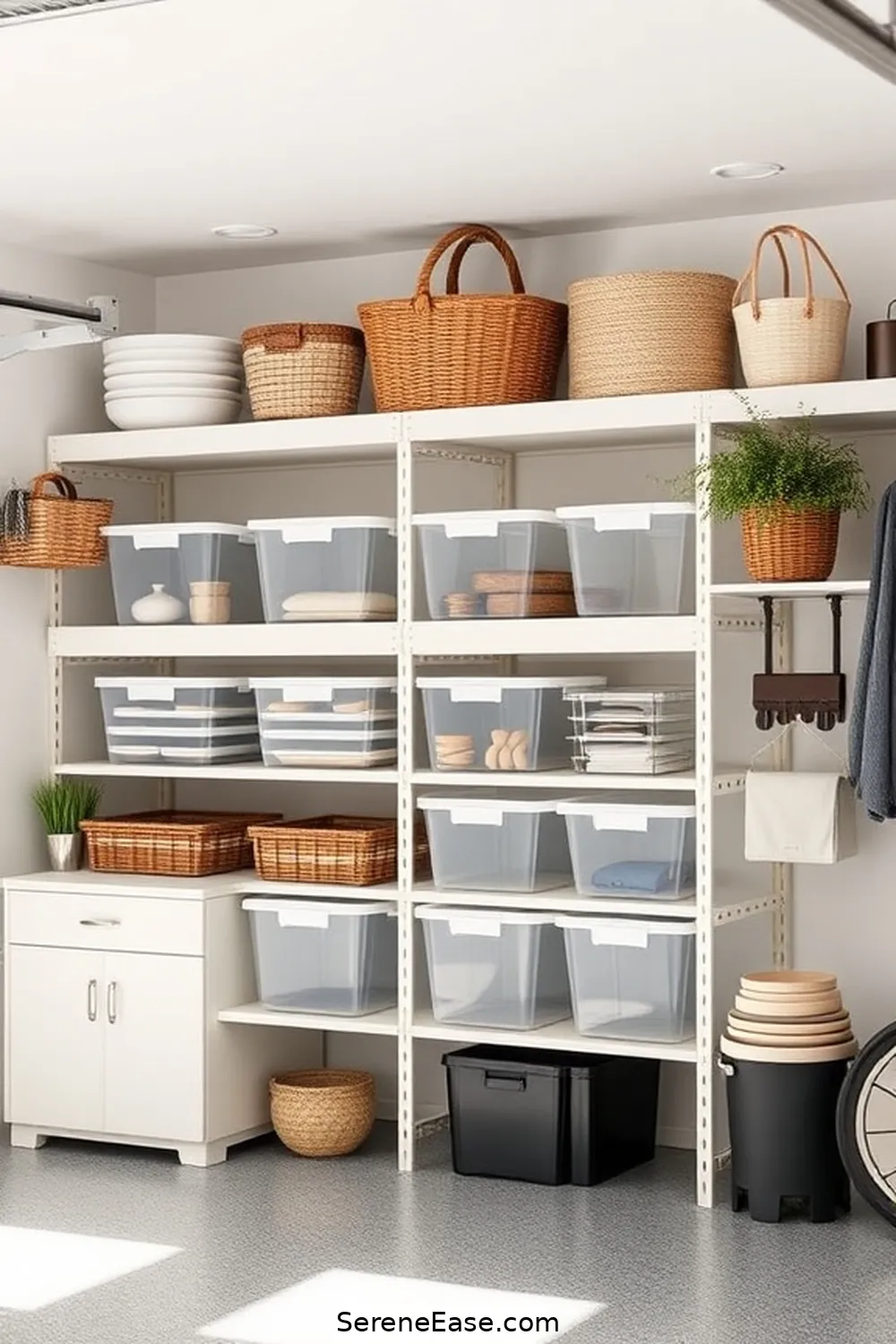 21 Ways to Use Neutral Tones in Your Garage With Modern Farmhouse Style 12 Utilize Clear Storage Bins for Organization for 21 Ways to Use Neutral Tones in Your Garage With Modern Farmhouse Style