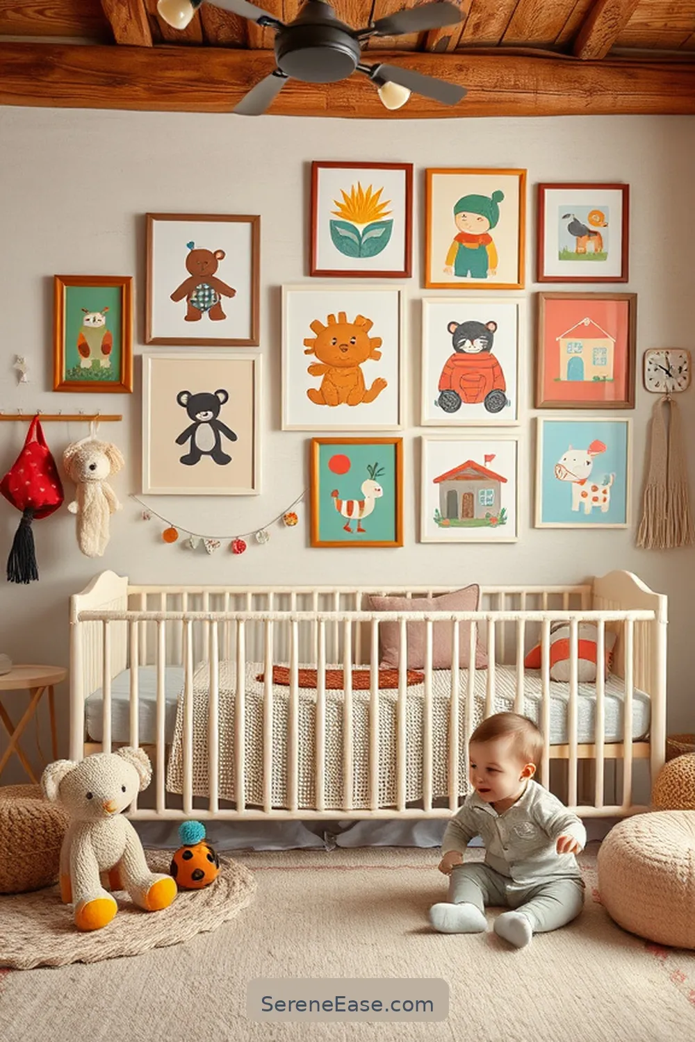 22 Bold and Bright Ideas for Rustic Nursery Style 4 Create a Gallery Wall for 22 Bold and Bright Ideas for Rustic Nursery Style