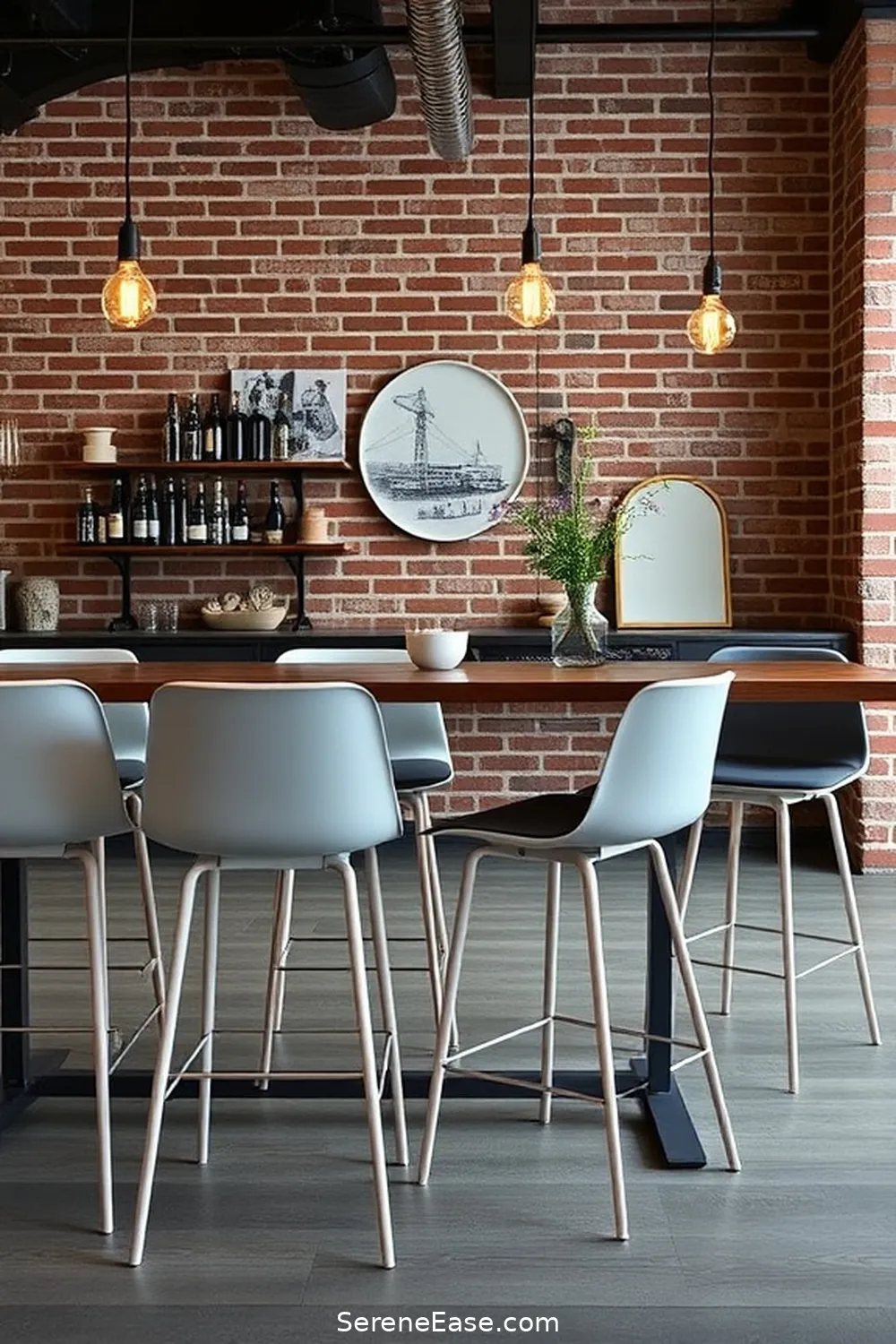 22 Ideas for Monochromatic Dining Room Industrial Style 8 Add Industrial-Style Bar Stools for 22 Ideas for Monochromatic Dining Room Industrial Style