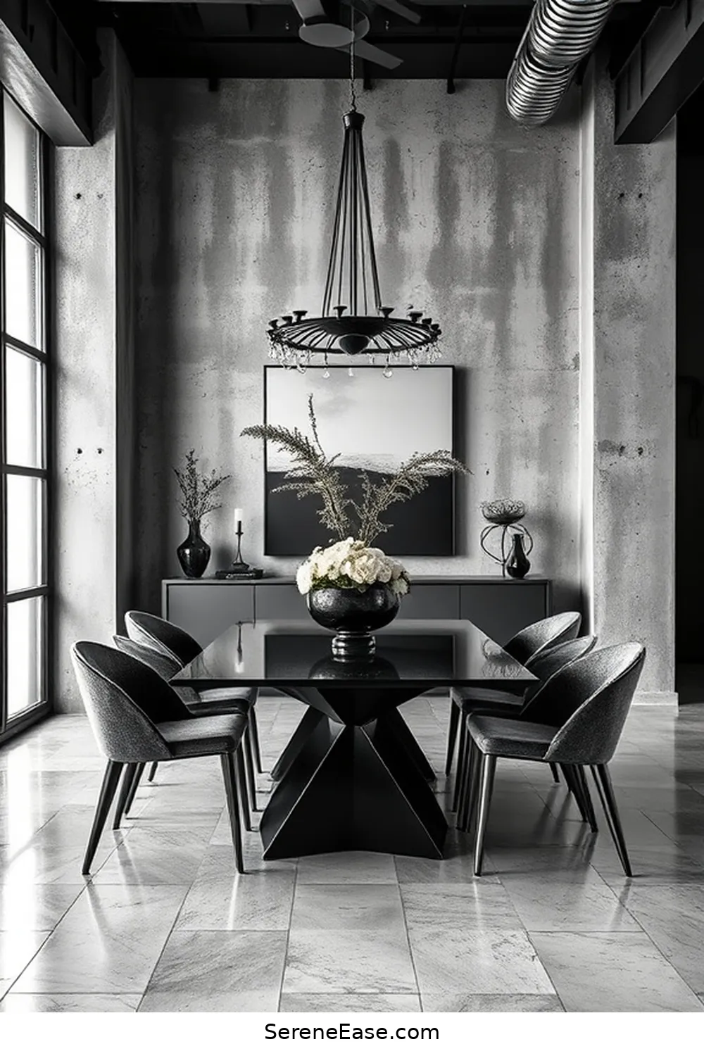 22 Ideas for Monochromatic Dining Room Industrial Style 19 Choose a Bold Centerpiece for 22 Ideas for Monochromatic Dining Room Industrial Style