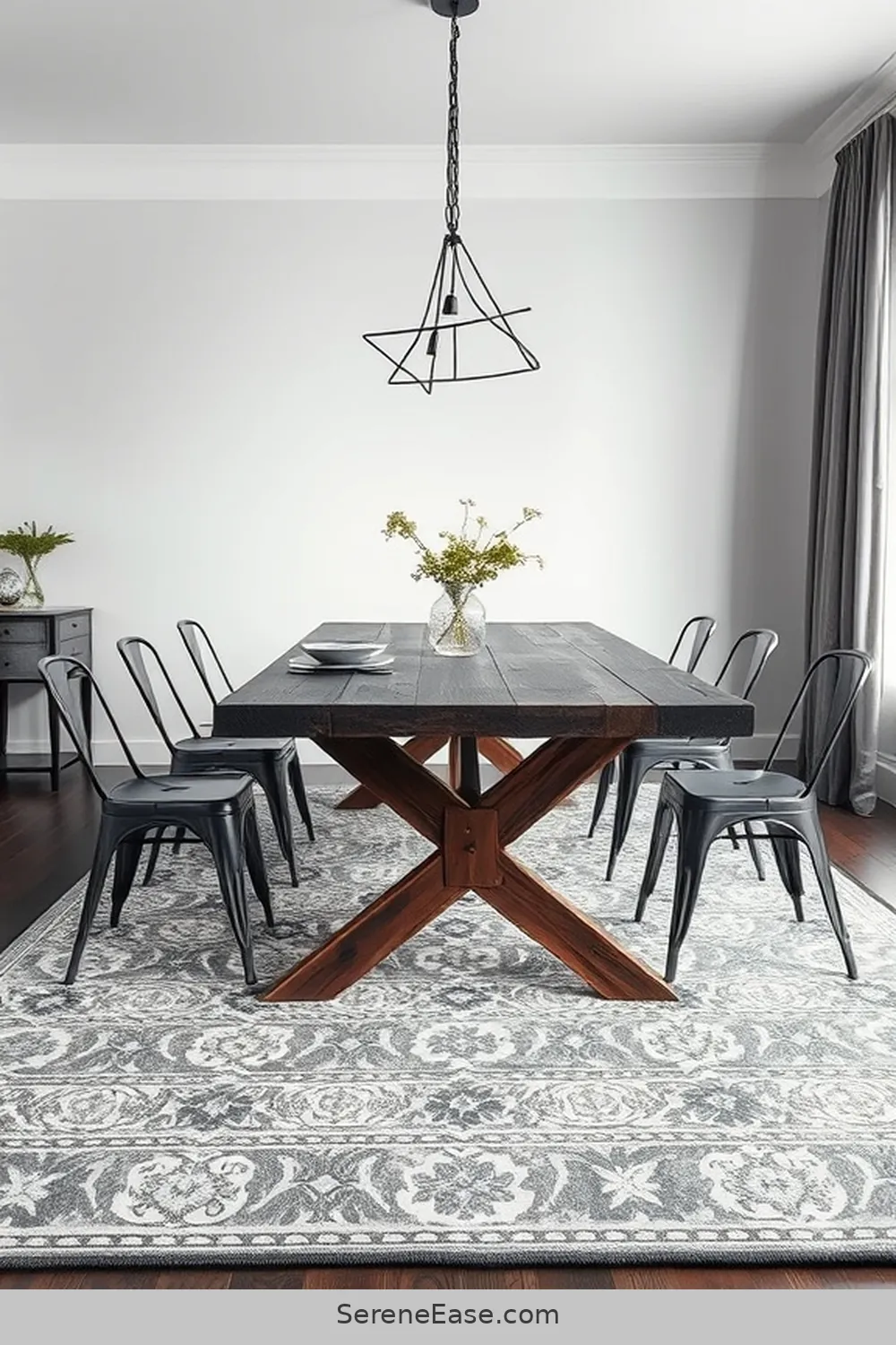 22 Ideas for Monochromatic Dining Room Industrial Style 9 Select a Monochrome Rug for 22 Ideas for Monochromatic Dining Room Industrial Style