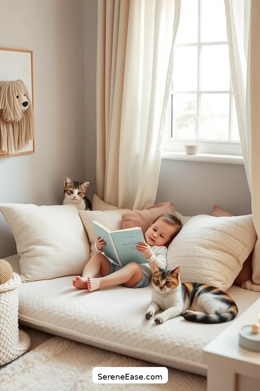 22 Inspiring Ideas for a Neutral Tones Nursery in Minimalist Style 7 Cozy Reading Nook for 22 Inspiring Ideas for a Neutral Tones Nursery in Minimalist Style