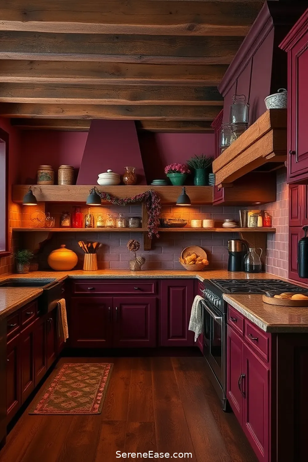 22 Monochromatic Kitchen Ideas in Rustic Style 18 Deep Burgundy Sophistication for 22 Monochromatic Kitchen Ideas in Rustic Style