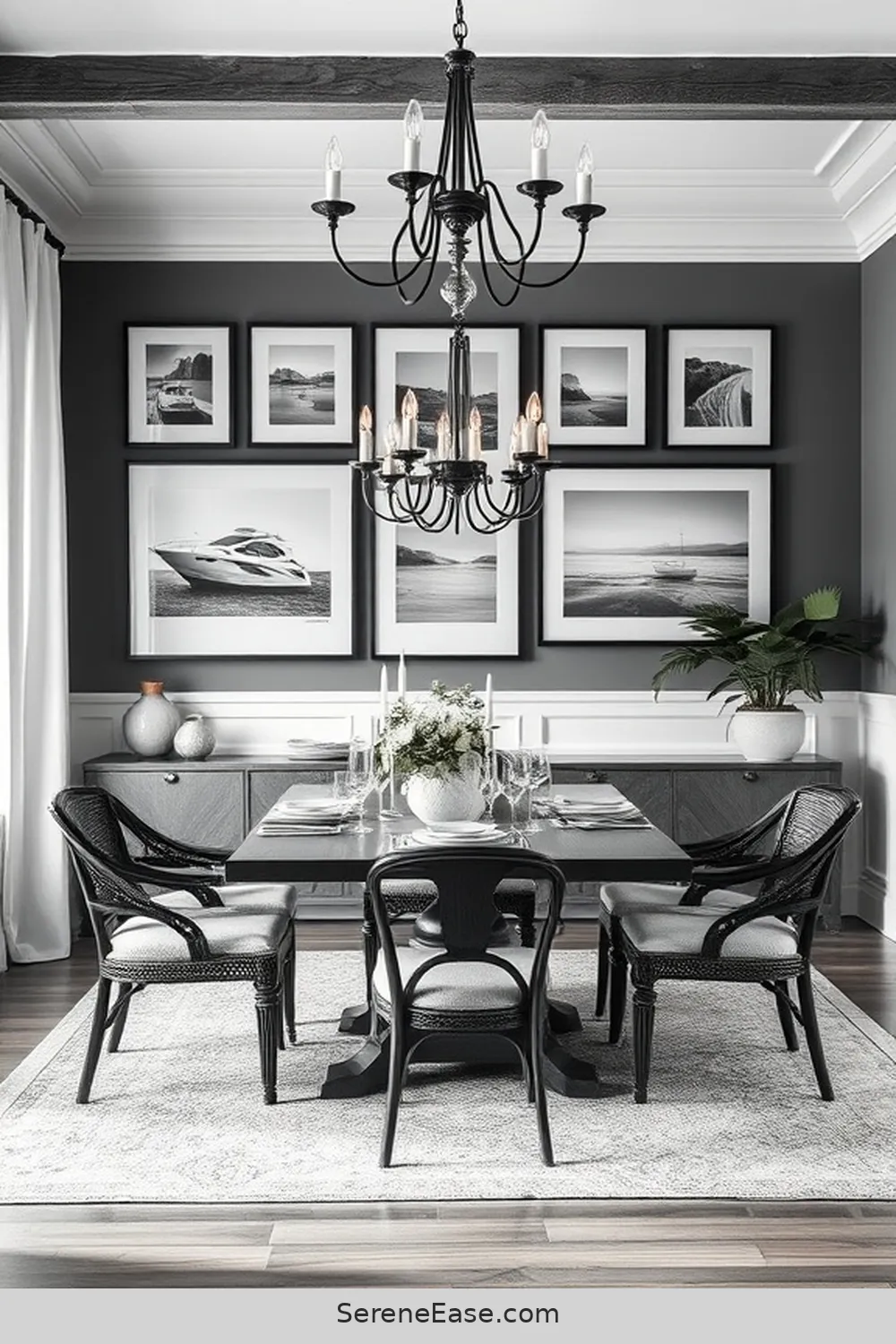 22 Stunning Black and White Coastal Style Dining Room Ideas 11 Gallery Wall of Coastal Photography for 22 Stunning Black and White Coastal Style Dining Room Ideas