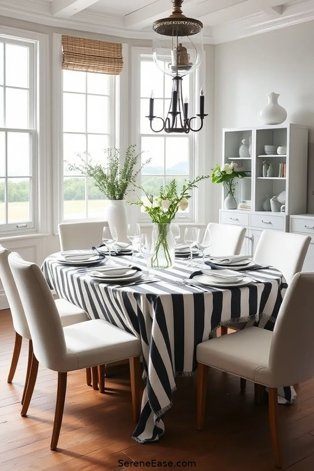 22 Stunning Black and White Coastal Style Dining Room Ideas 3 Monochrome Striped Table Linens for 22 Stunning Black and White Coastal Style Dining Room Ideas