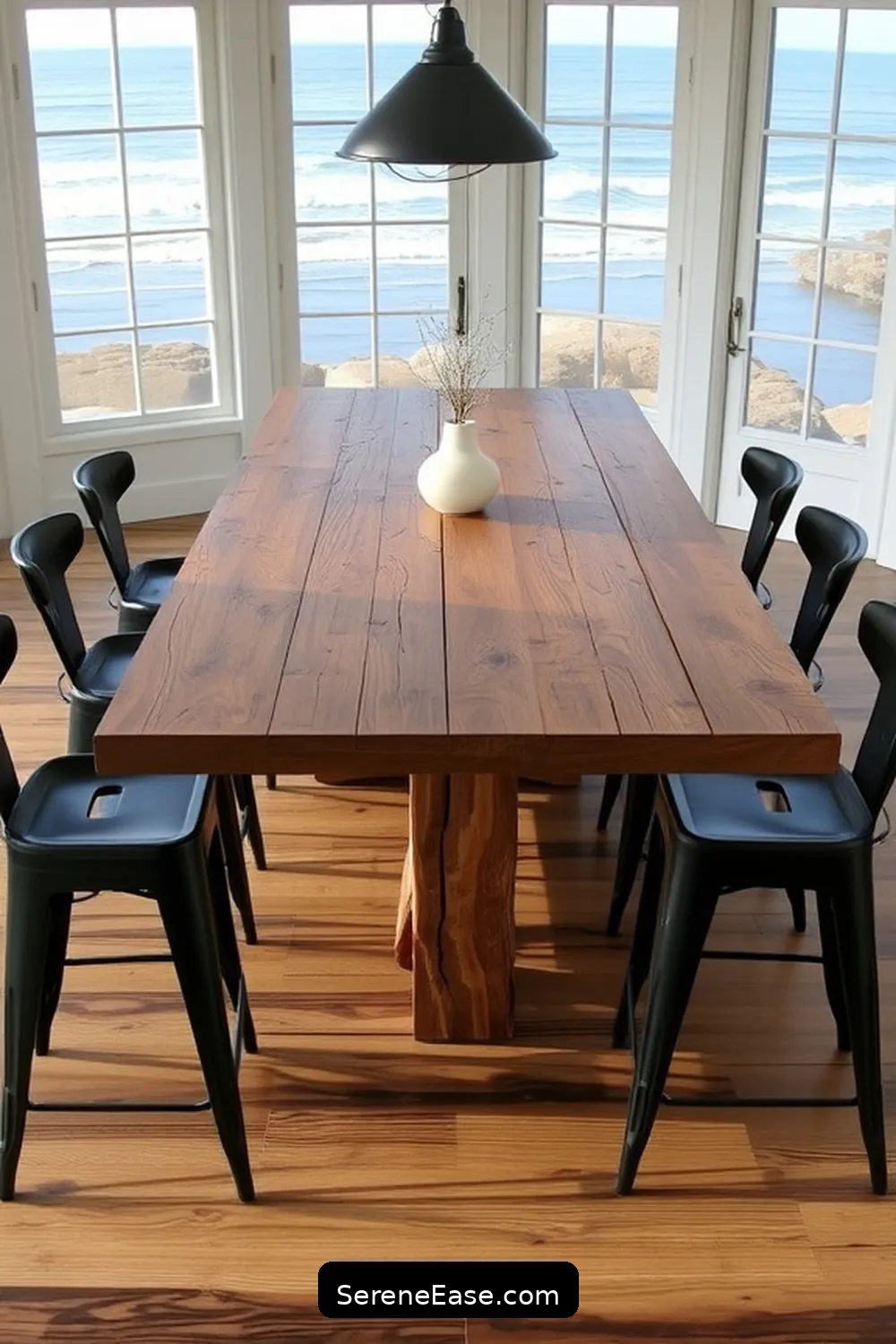 22 Stunning Black and White Coastal Style Dining Room Ideas 15 Rustic Farmhouse Table With Black Stools for 22 Stunning Black and White Coastal Style Dining Room Ideas