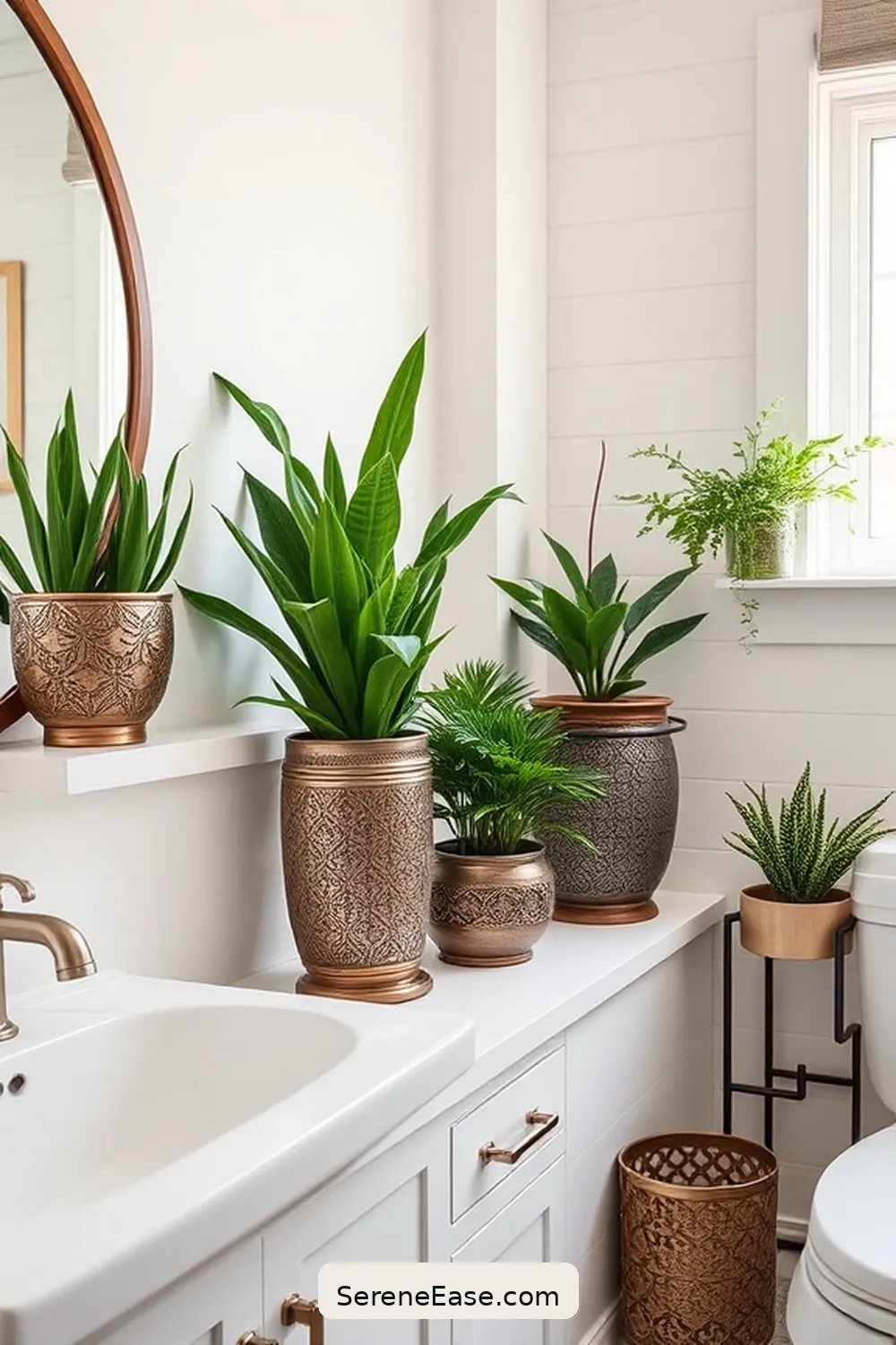 22 Stunning Metallic Accents to Elevate Your Modern Farmhouse Bathroom Style 23 Decorative Metal Planters for 22 Stunning Metallic Accents to Elevate Your Modern Farmhouse Bathroom Style
