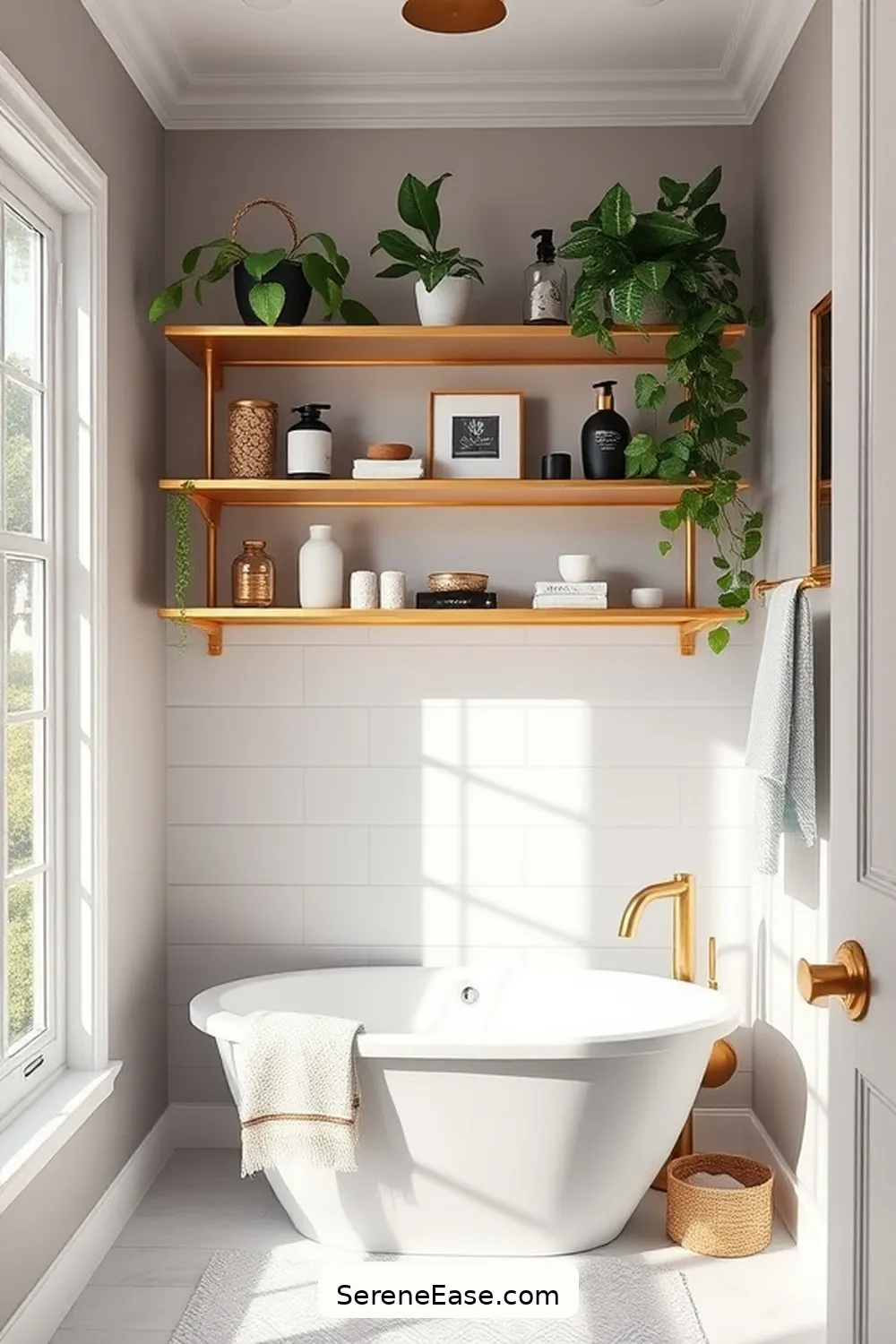 22 Stunning Metallic Accents to Elevate Your Modern Farmhouse Bathroom Style 12 Gold Accent Shelves for 22 Stunning Metallic Accents to Elevate Your Modern Farmhouse Bathroom Style