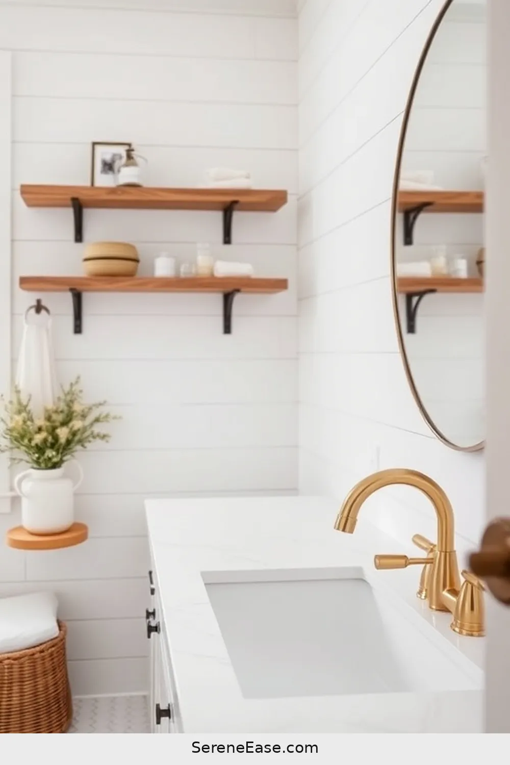 22 Stunning Metallic Accents to Elevate Your Modern Farmhouse Bathroom Style 2 Sleek Gold Faucets for 22 Stunning Metallic Accents to Elevate Your Modern Farmhouse Bathroom Style