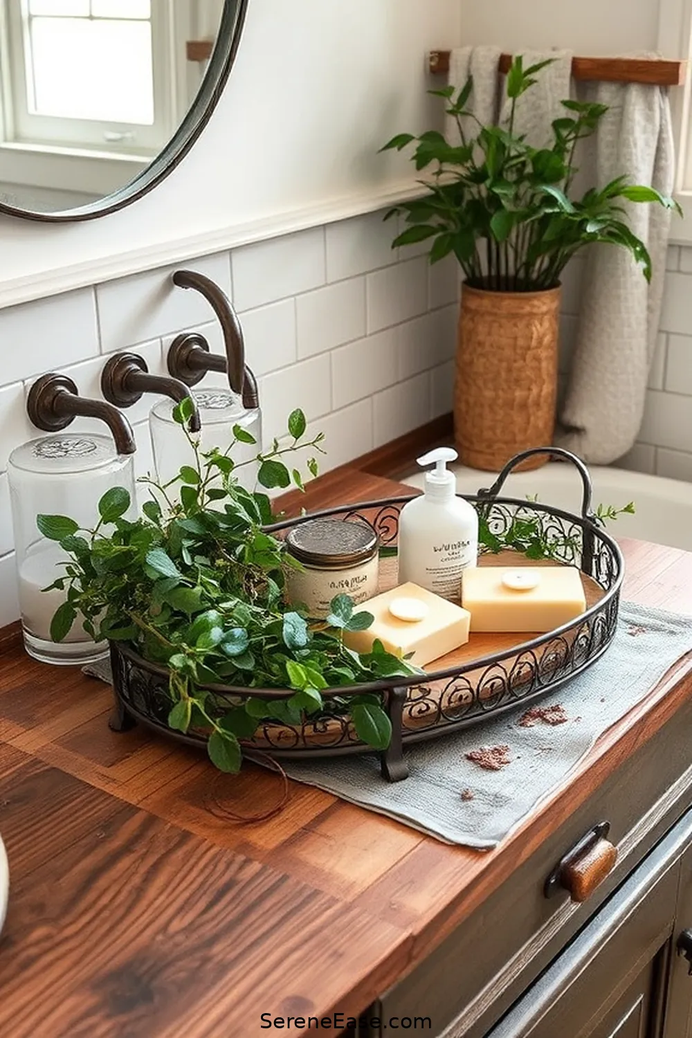 22 Stunning Metallic Accents to Elevate Your Modern Farmhouse Bathroom Style 22 Vintage Metal Trays for 22 Stunning Metallic Accents to Elevate Your Modern Farmhouse Bathroom Style