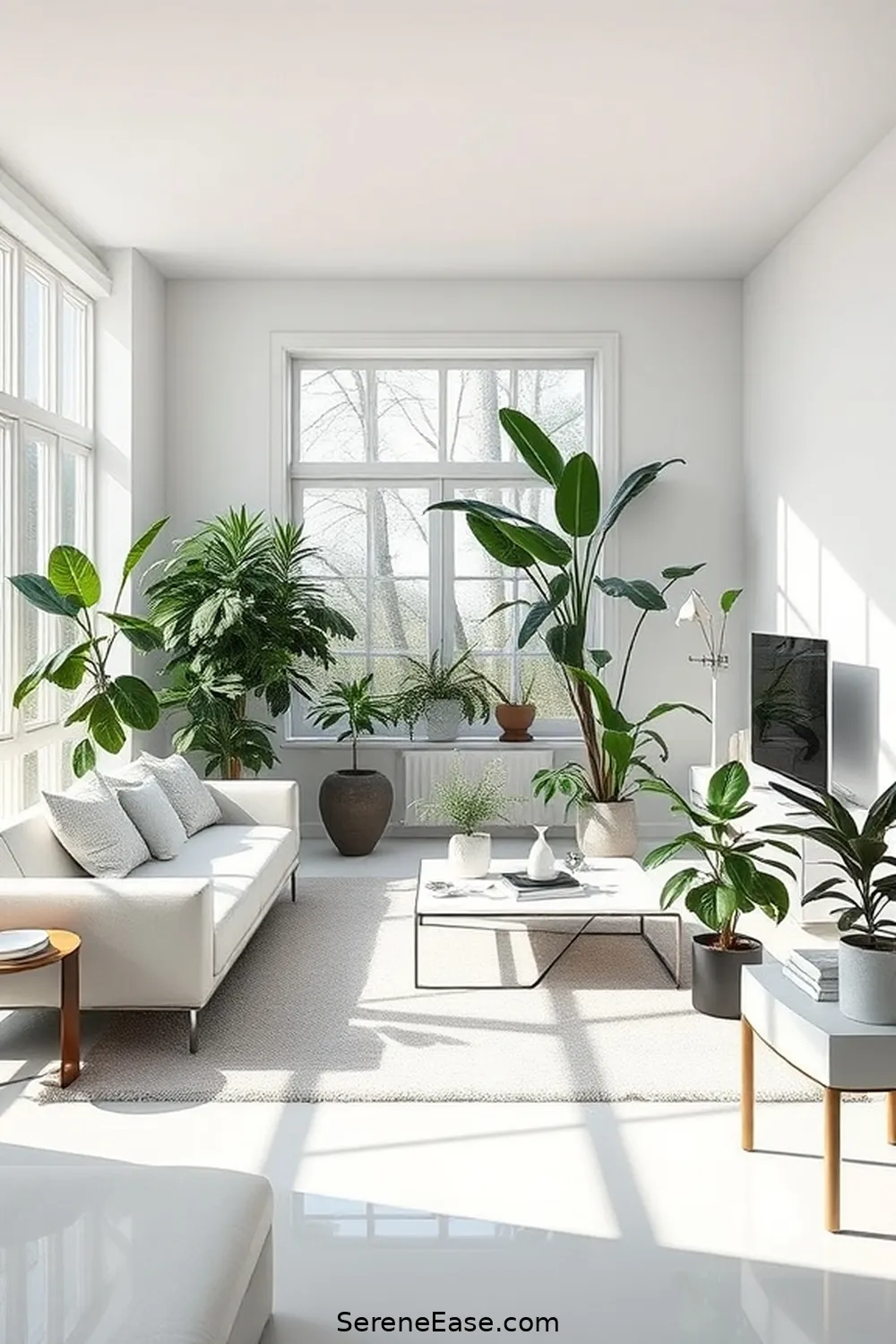 22 Tips for a Monochromatic Minimalist Living Room Style 12 Incorporate Greenery for 22 Tips for a Monochromatic Minimalist Living Room Style