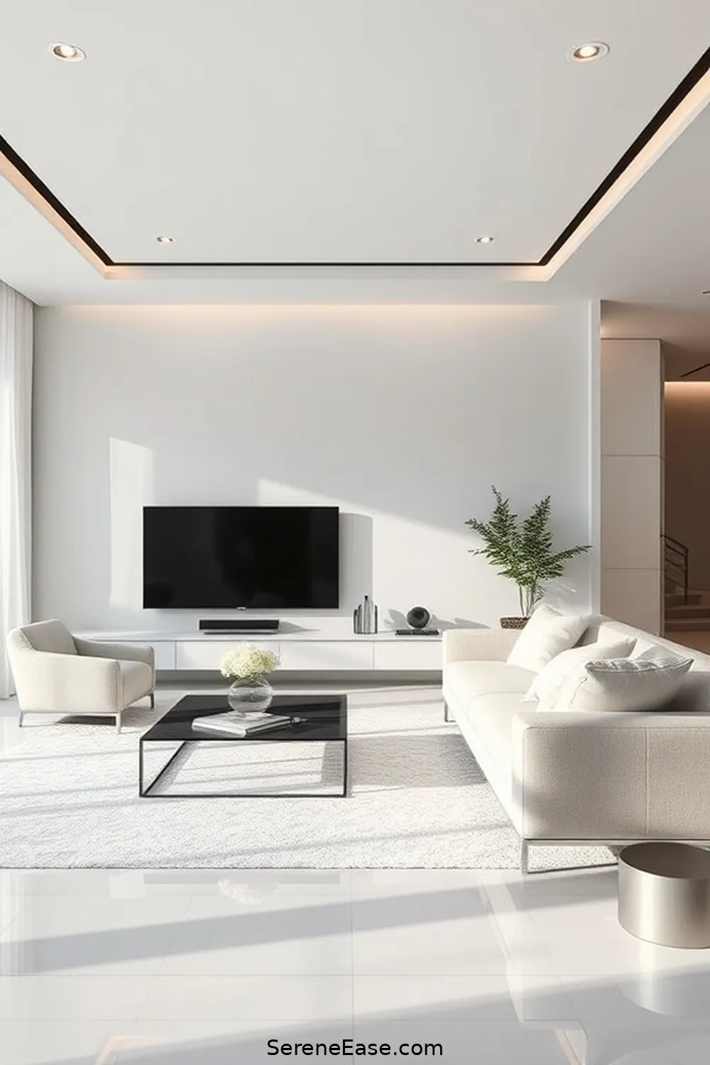 22 Tips for a Monochromatic Minimalist Living Room Style 15 Keep Electronics Minimal for 22 Tips for a Monochromatic Minimalist Living Room Style