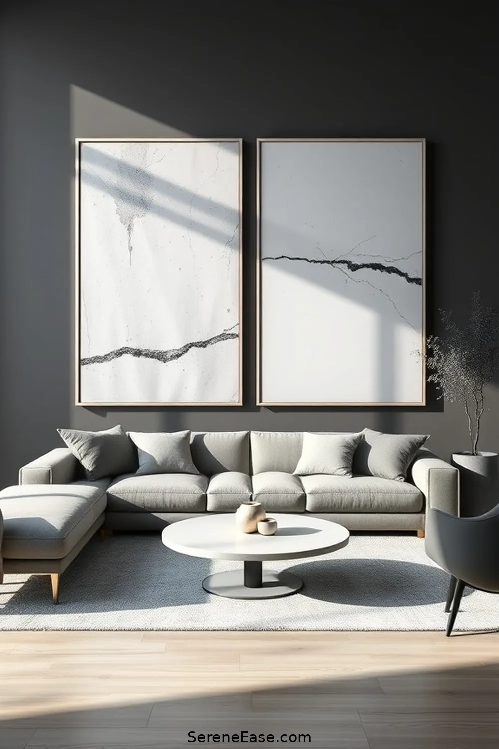 22 Tips for a Monochromatic Minimalist Living Room Style 7 Opt for Minimal Artwork for 22 Tips for a Monochromatic Minimalist Living Room Style