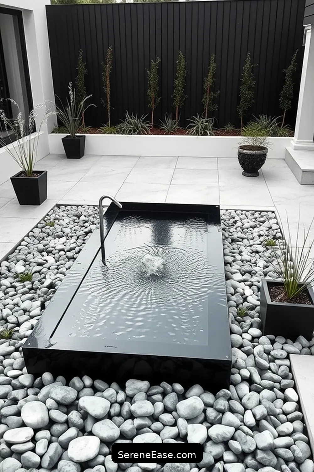 22 Ways to Achieve Black and White Outdoor Minimalist Patio Style 9 Add a Water Feature for 22 Ways to Achieve Black and White Outdoor Minimalist Patio Style