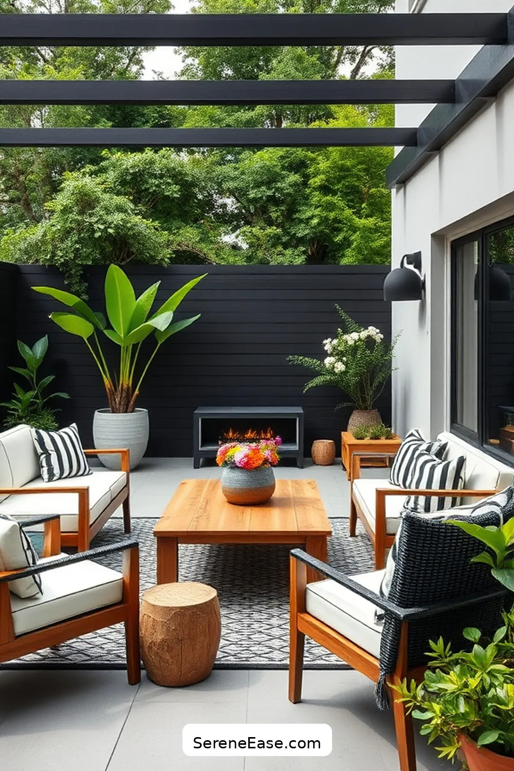 22 Ways to Achieve Black and White Outdoor Minimalist Patio Style 11 Incorporate Natural Wood Accents for 22 Ways to Achieve Black and White Outdoor Minimalist Patio Style