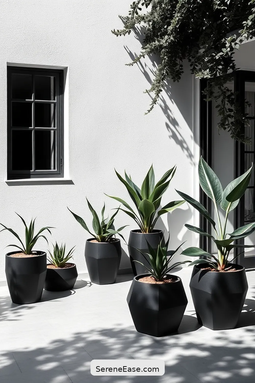 22 Ways to Achieve Black and White Outdoor Minimalist Patio Style 19 Incorporate Potted Plants for 22 Ways to Achieve Black and White Outdoor Minimalist Patio Style