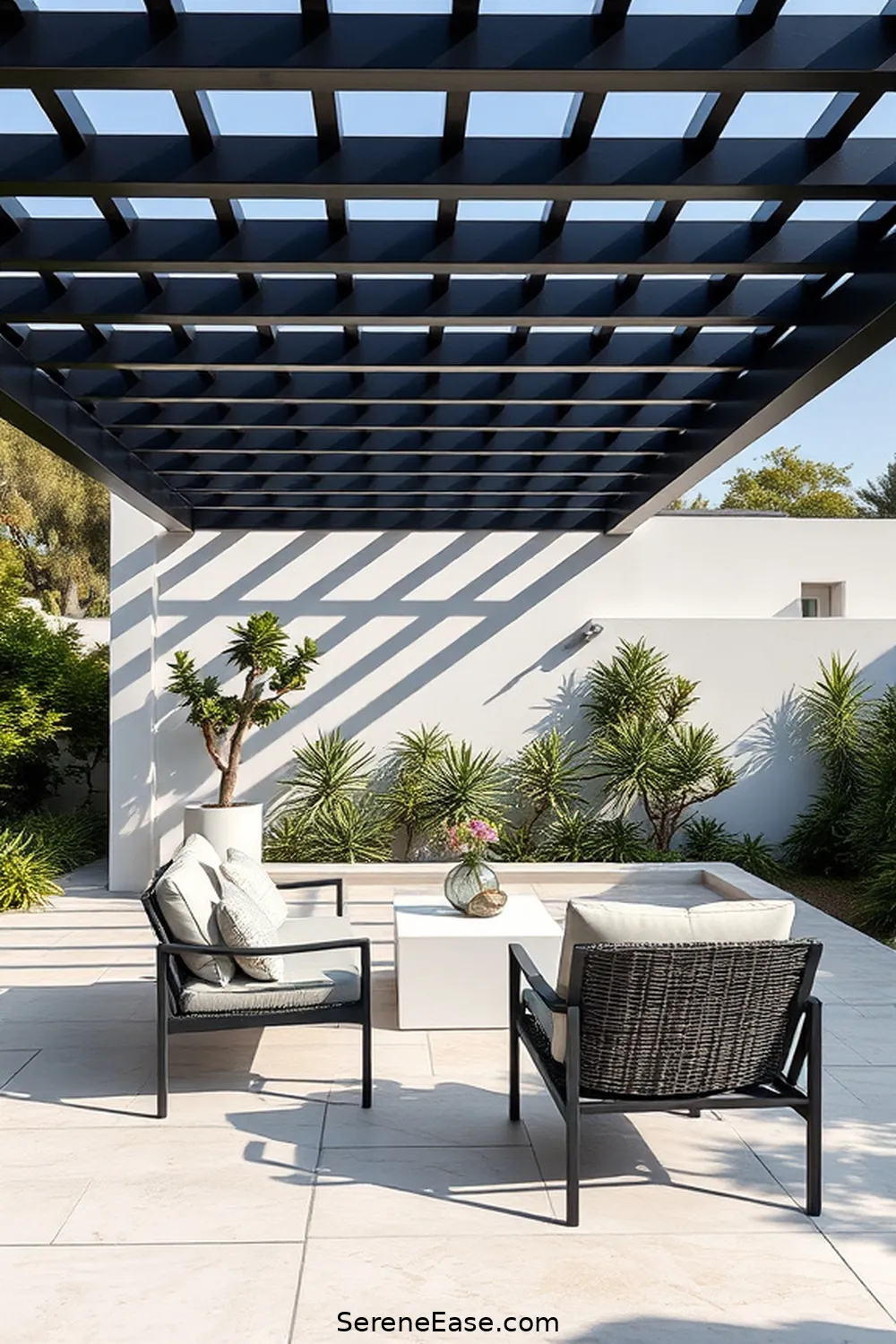 22 Ways to Achieve Black and White Outdoor Minimalist Patio Style 8 Install a Black and White Pergola for 22 Ways to Achieve Black and White Outdoor Minimalist Patio Style