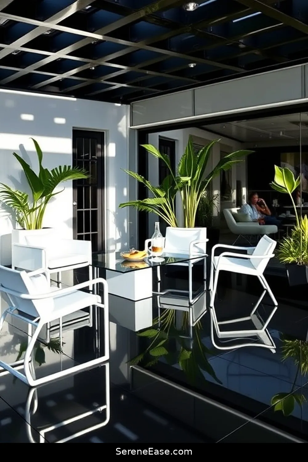 22 Ways to Achieve Black and White Outdoor Minimalist Patio Style 18 Use Reflective Surfaces for 22 Ways to Achieve Black and White Outdoor Minimalist Patio Style